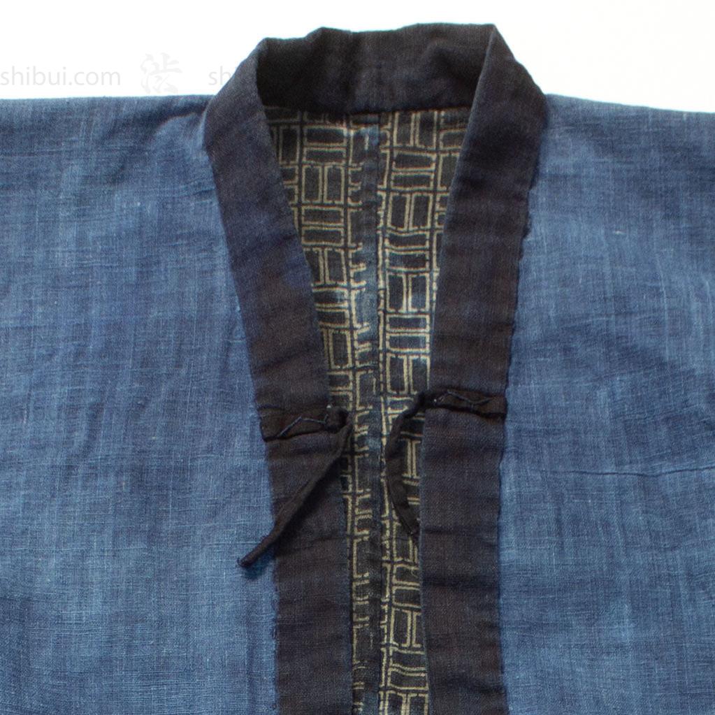 Japanese Indigo Coat with Katazome Brick Motif - Image 3