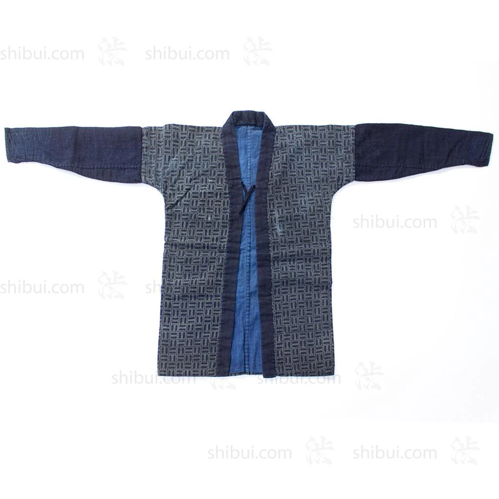 Japanese Indigo Coat with Katazome Brick Motif - Image 4