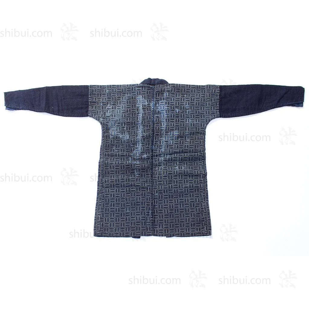 Japanese Indigo Coat with Katazome Brick Motif - Image 5
