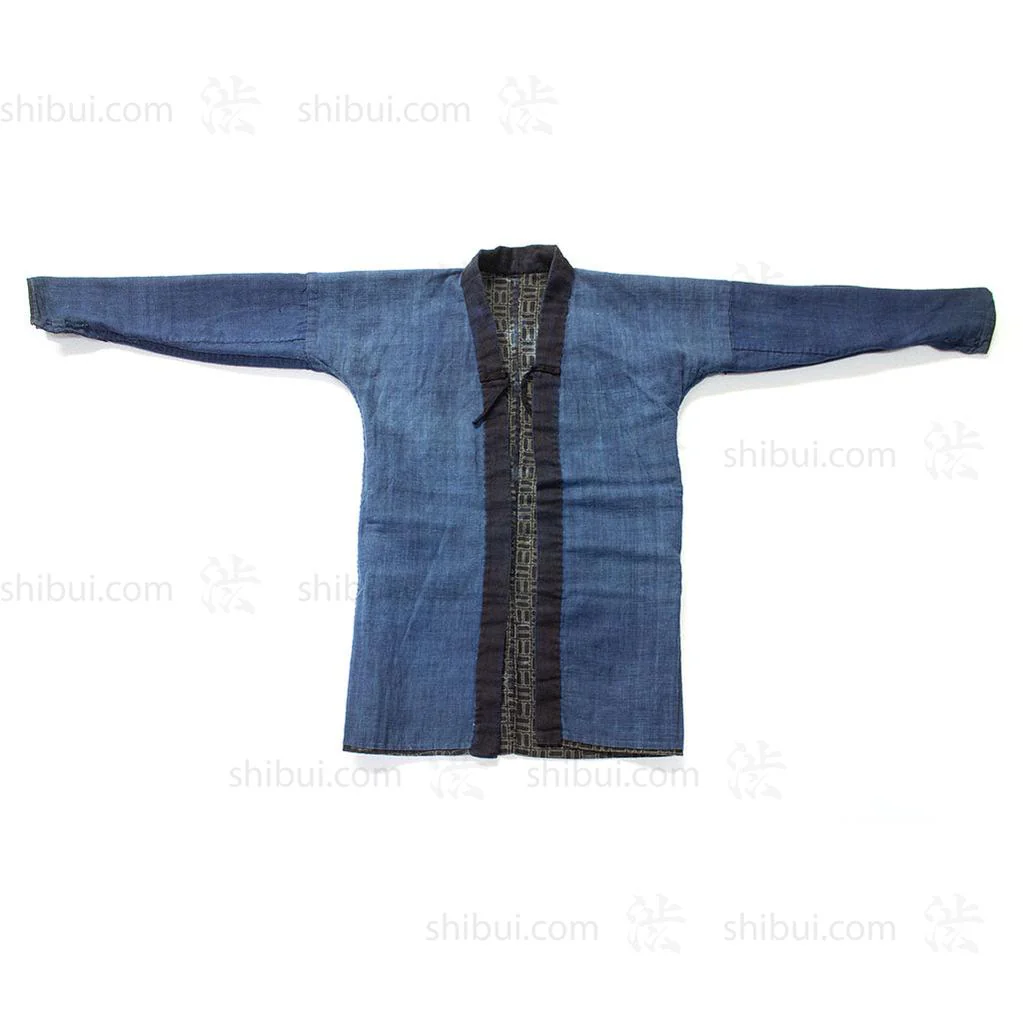 Japanese Indigo Coat with Katazome Brick Motif - Image 6