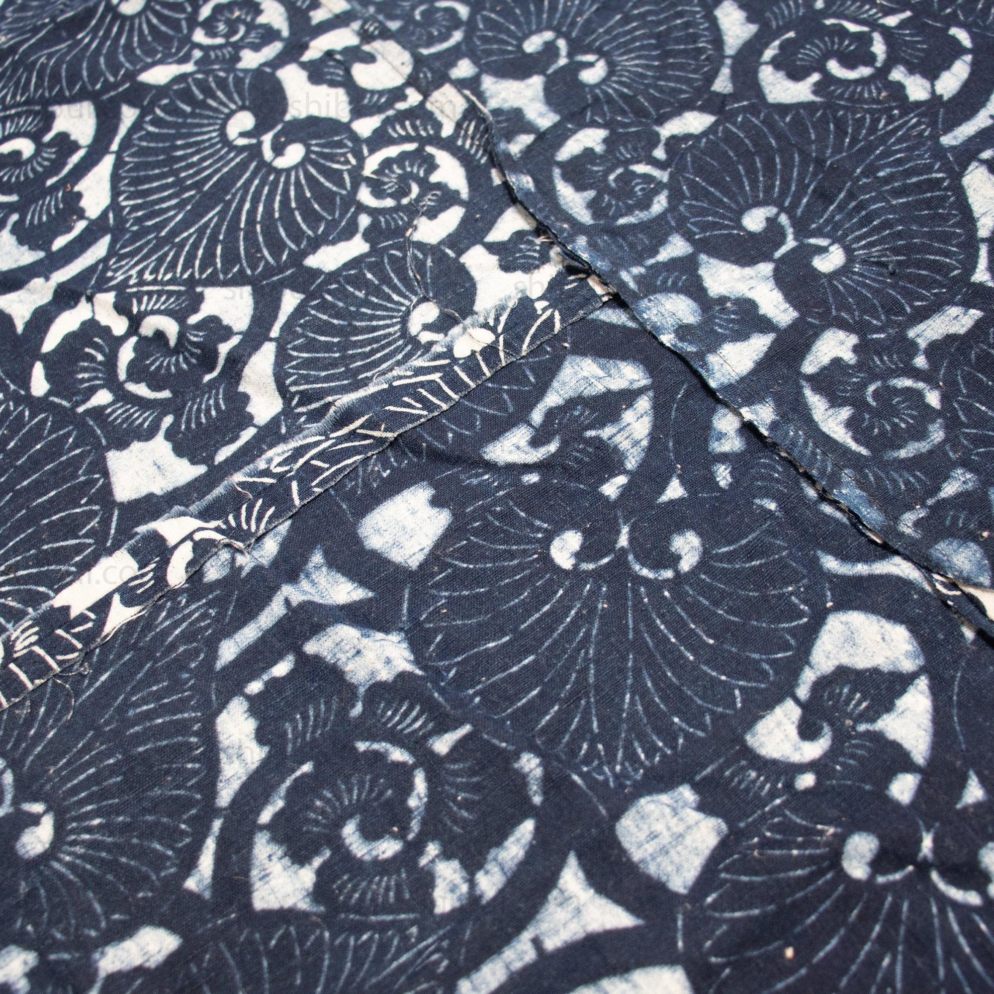 Japanese Indigo Cotton Katazome Sheet Aoi Motif - Image 3