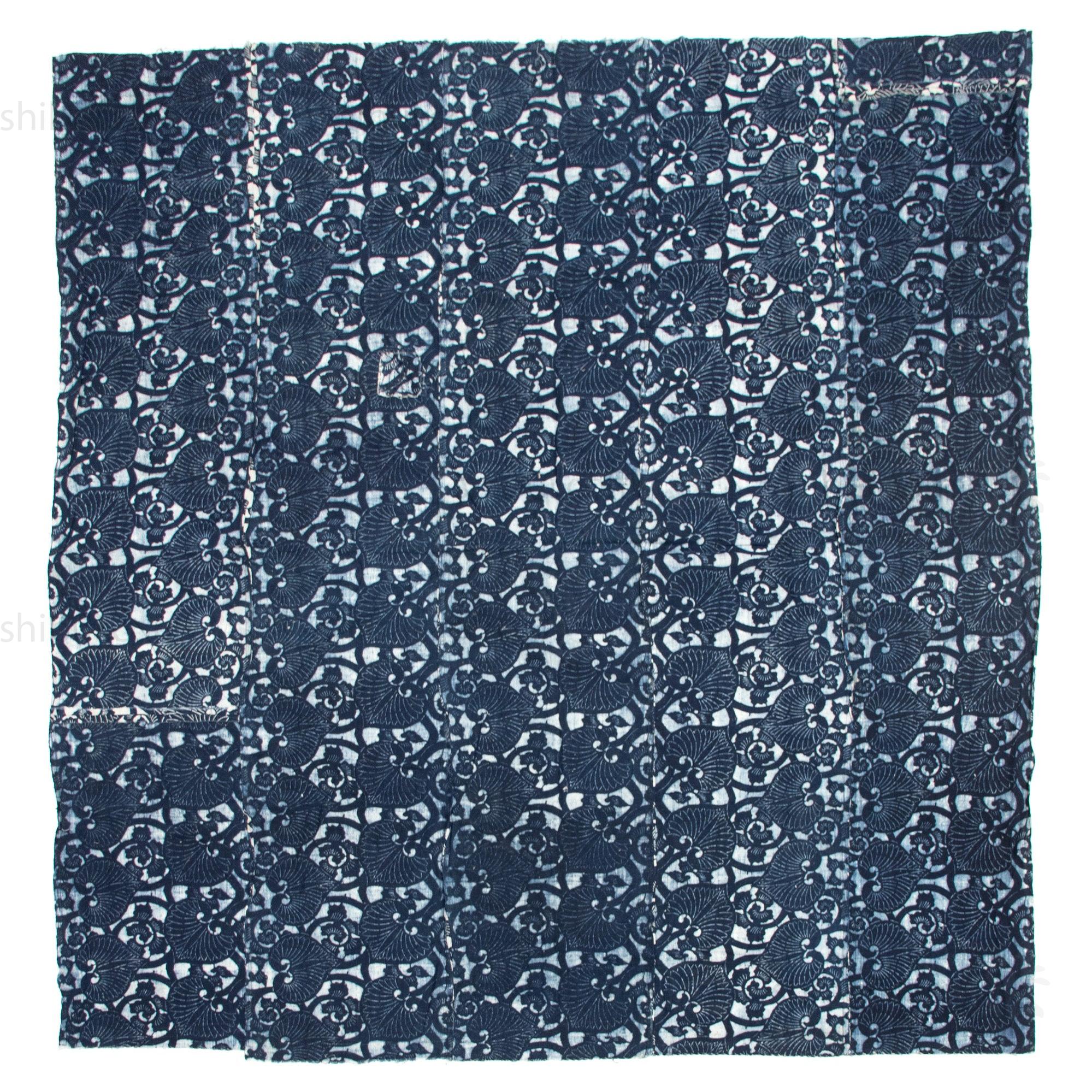 Japanese Indigo Cotton Katazome Sheet Aoi Motif - Image 5