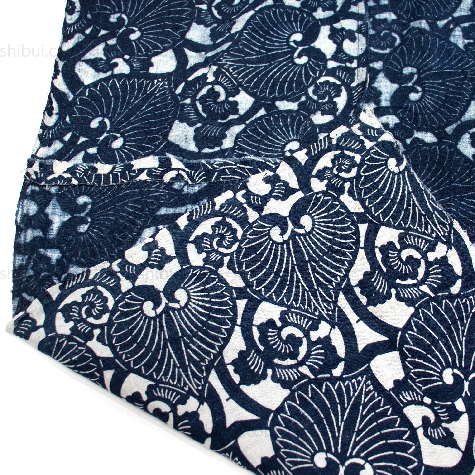 Japanese Indigo Cotton Katazome Sheet Aoi Motif - Image 6