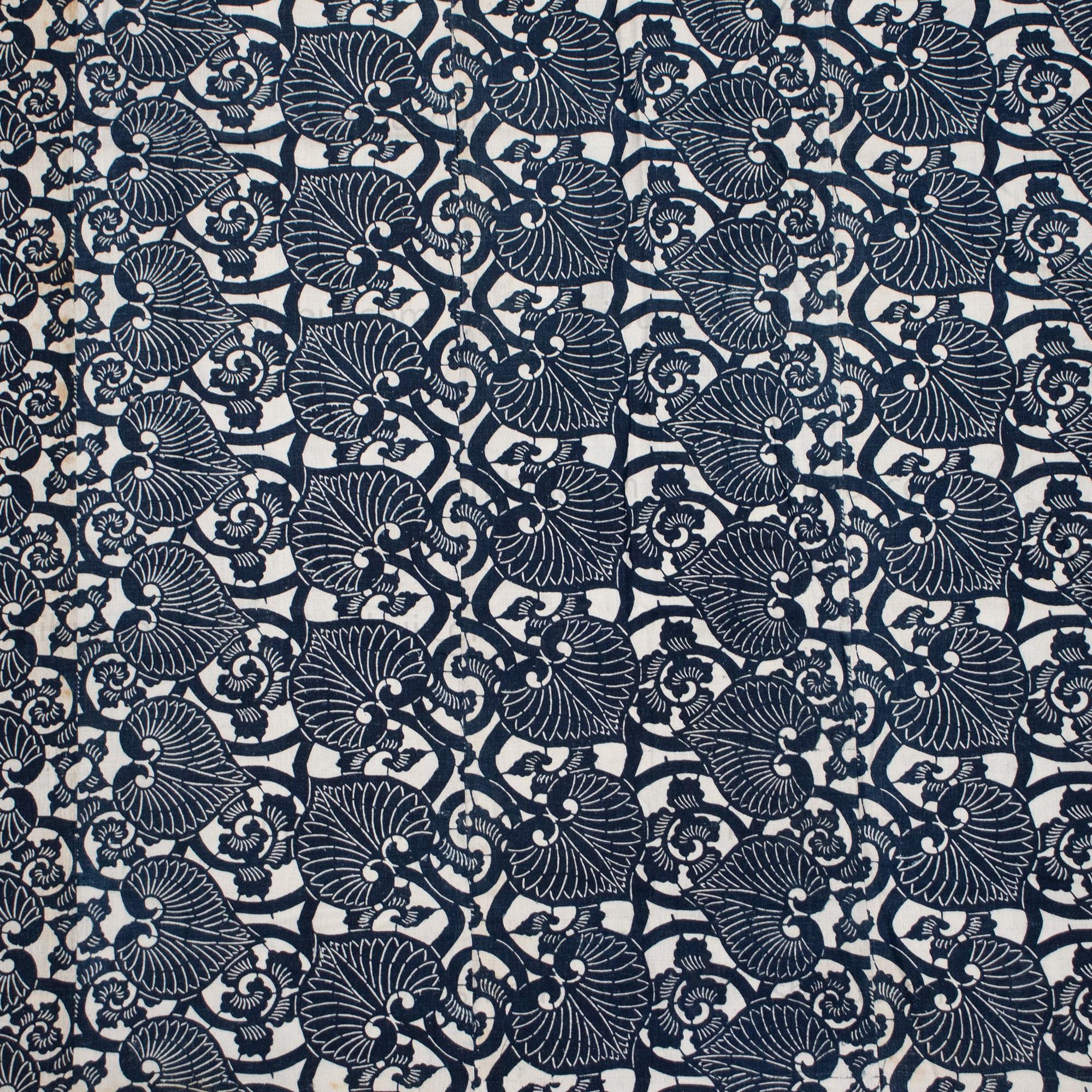 Japanese Indigo Cotton Katazome Sheet Aoi Motif - Image 7