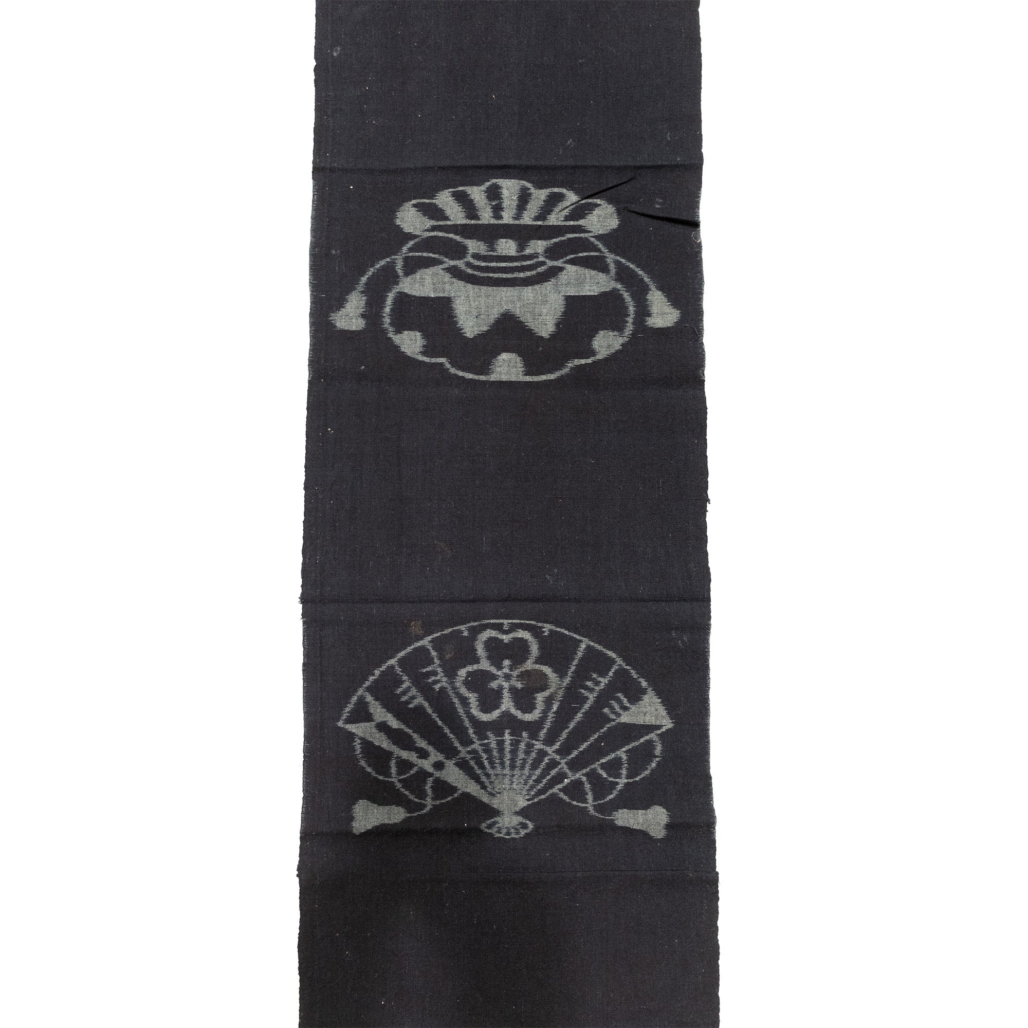 Japanese Indigo Egasuri Ikat Panels with Fan and Money Bag Motif - Image 2