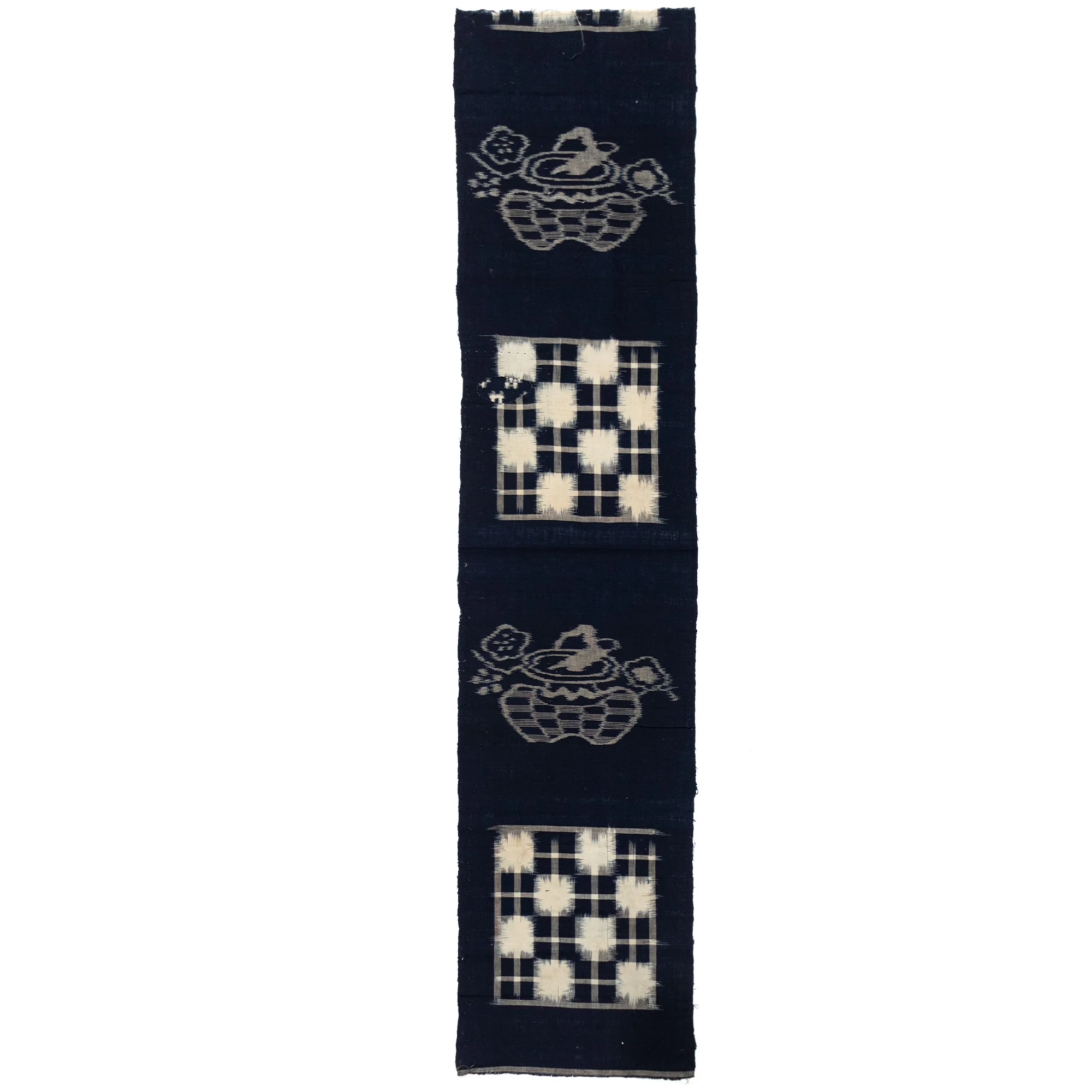 Japanese Indigo Egasuri Ikat Panels with Ikebana Motif