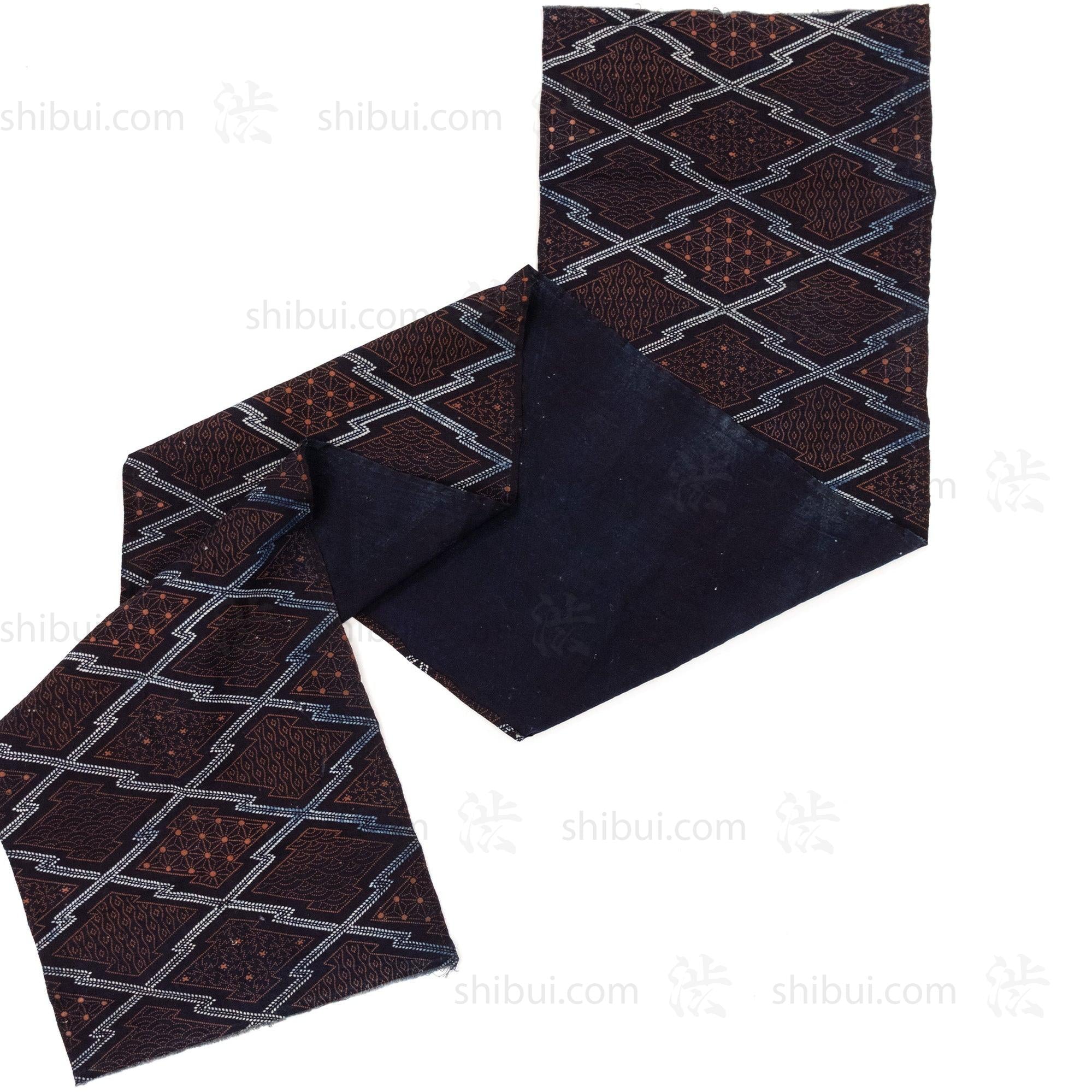 Japanese Indigo Katazome Panel Textile Orange Diamond - Image 4