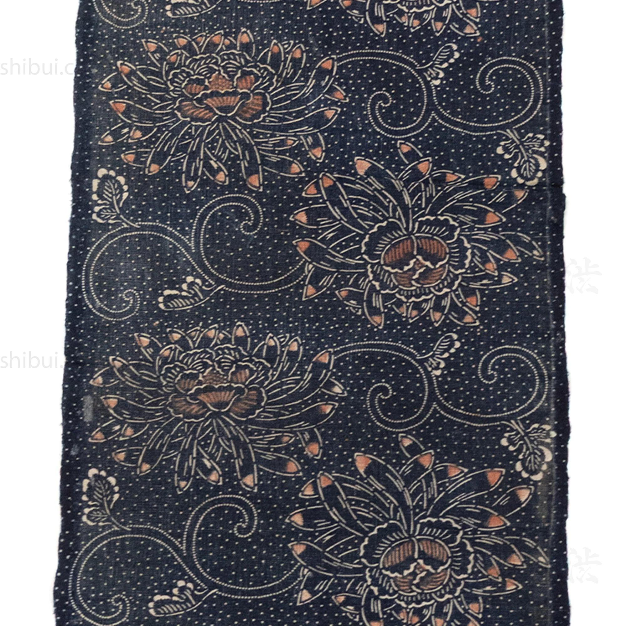 Japanese Indigo Katazome Panel Textile Orange Tipped Flowers - Image 3