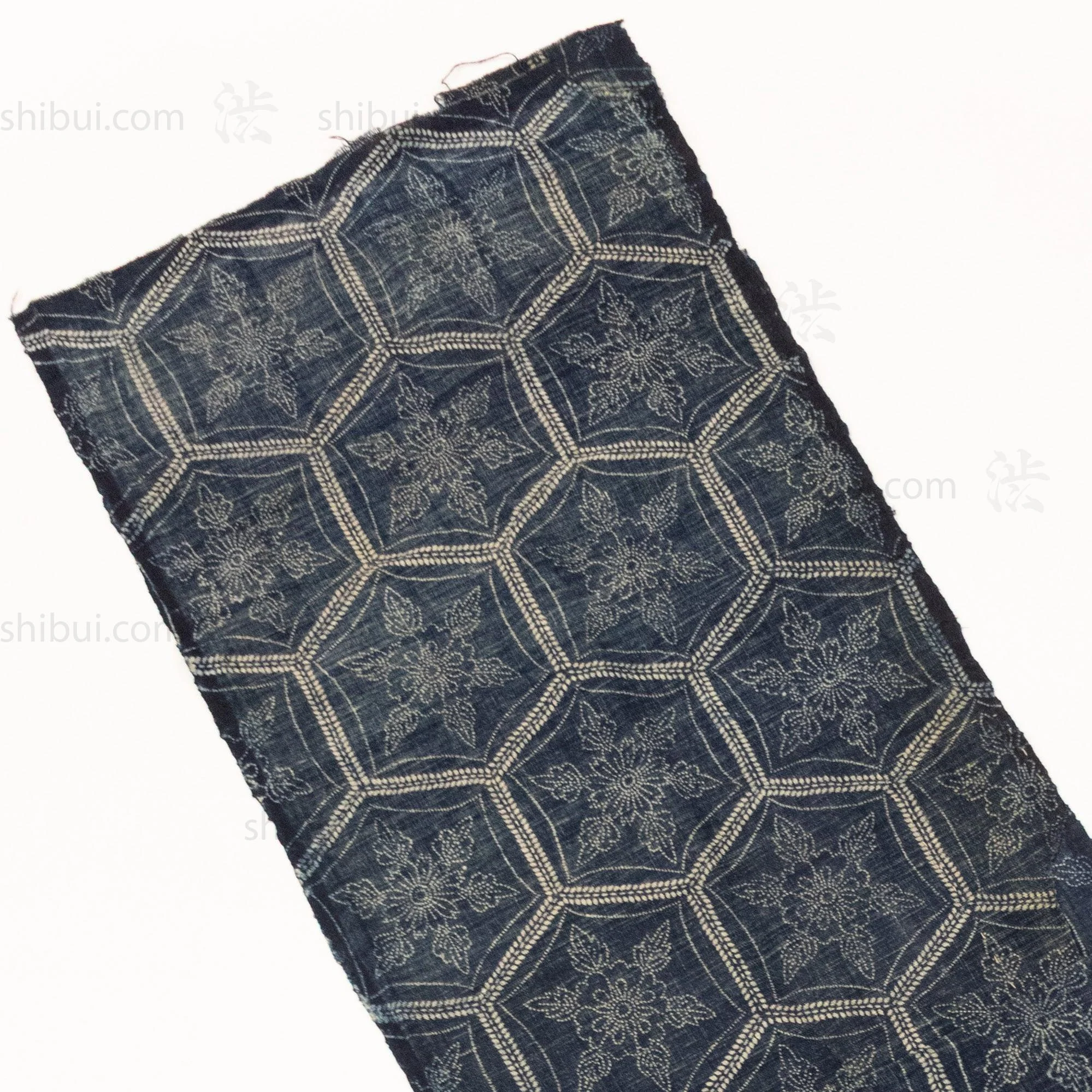 Japanese Indigo Katazome Panel Textile Snowflake Flower Pattern - Image 2