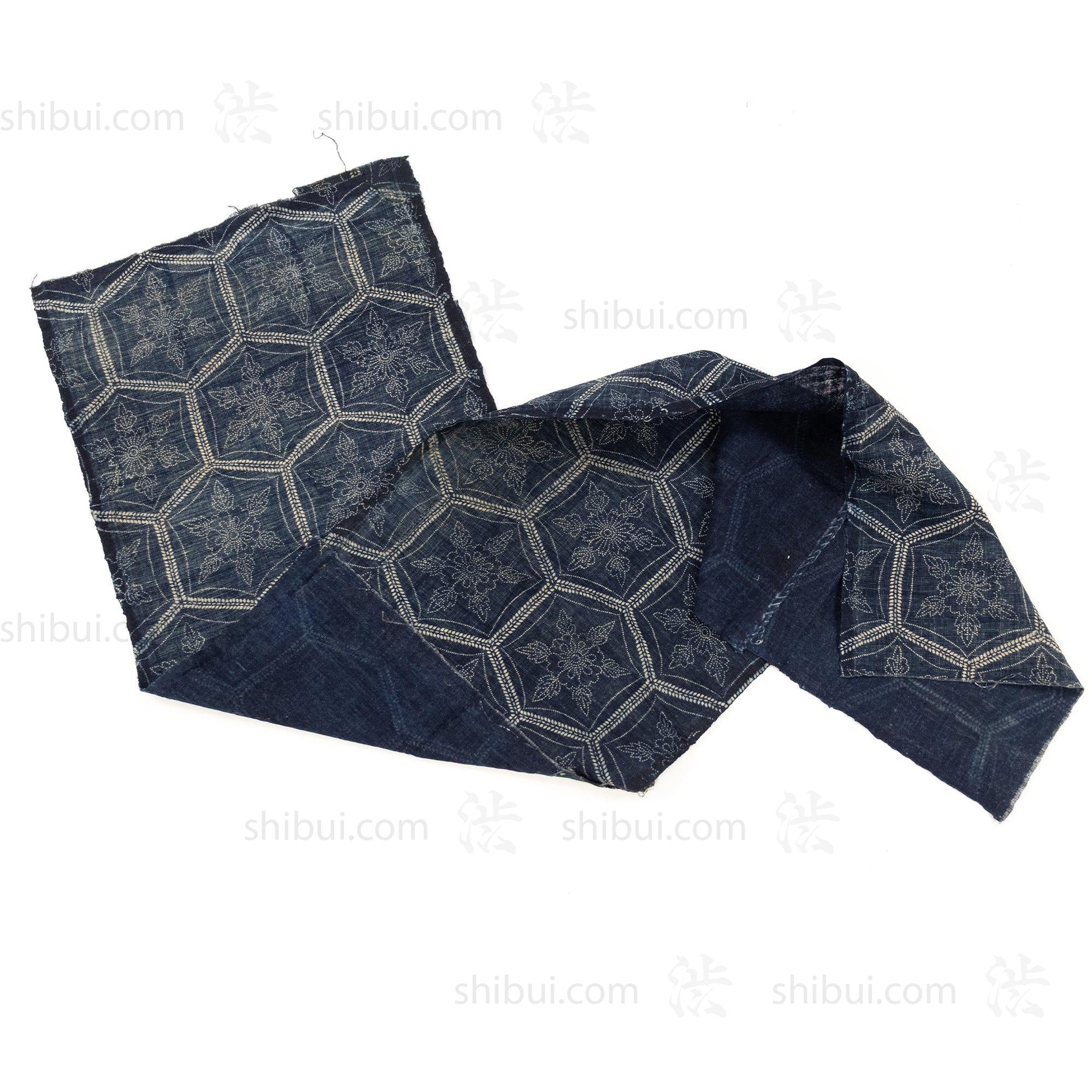 Japanese Indigo Katazome Panel Textile Snowflake Flower Pattern - Image 3