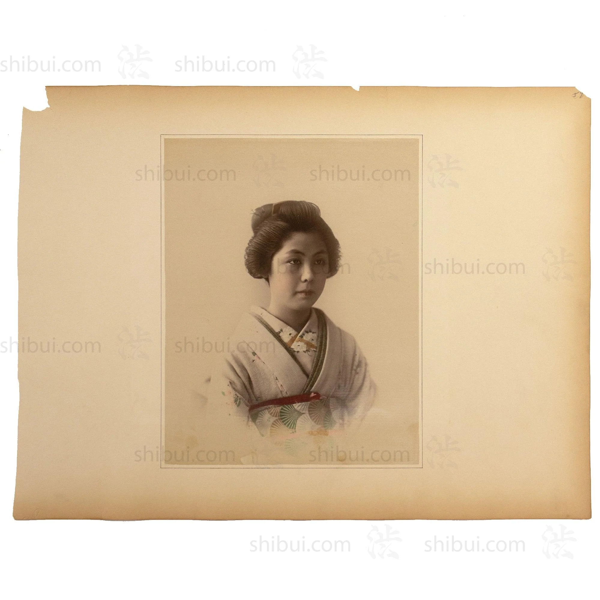 Hand Tinted Albumen Portrait of a Young Woman in Chirimen Kimono - Image 2