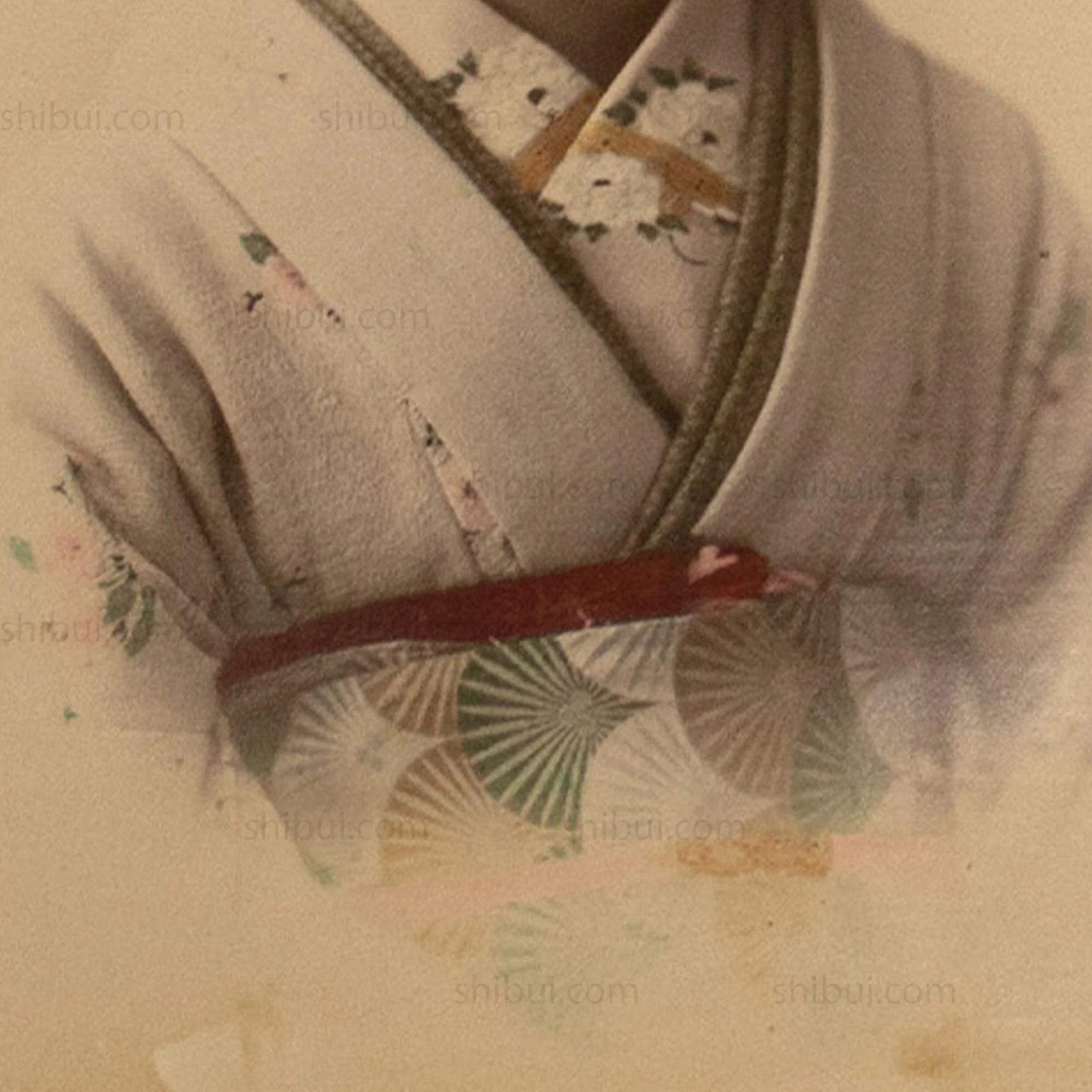 Hand Tinted Albumen Portrait of a Young Woman in Chirimen Kimono - Image 4