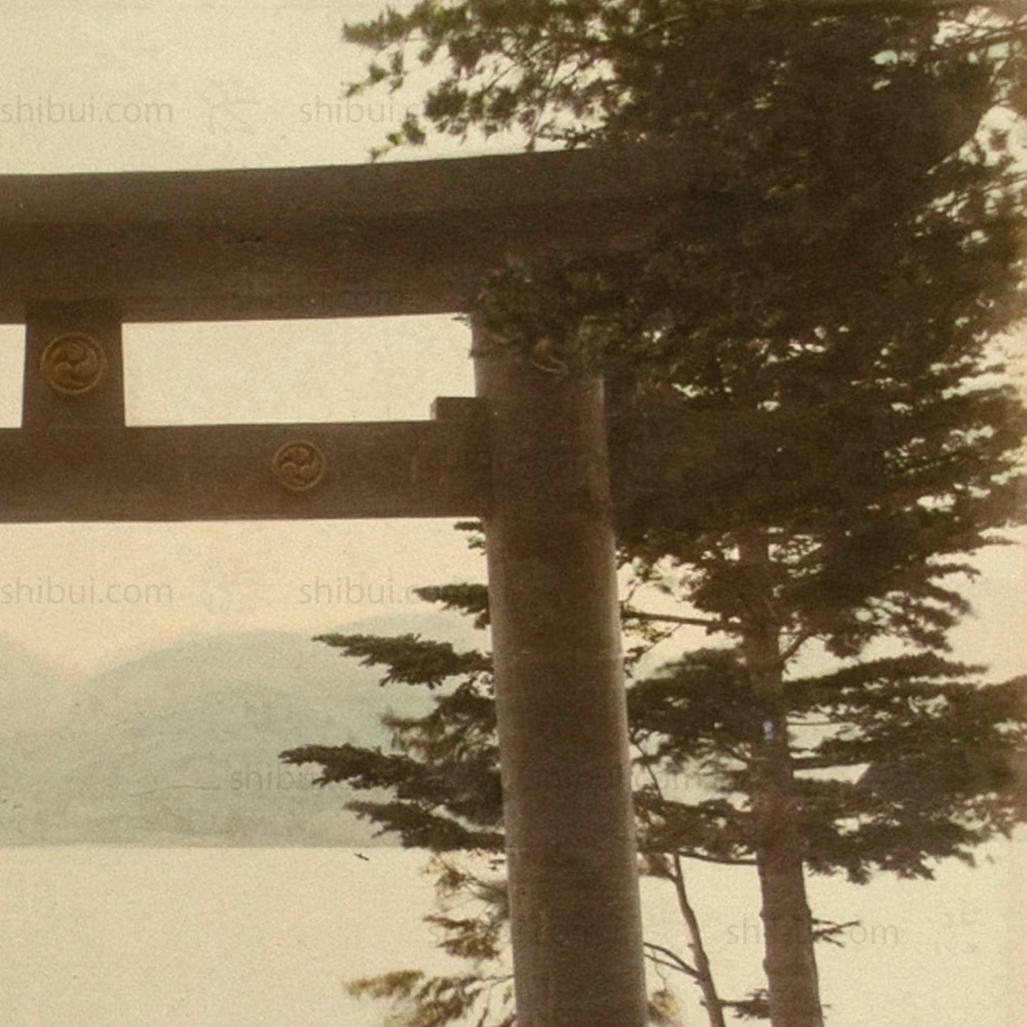 Chuzenji Lake with Torri Gate |  Hand Tinted Antique Albumen Print. - Image 3