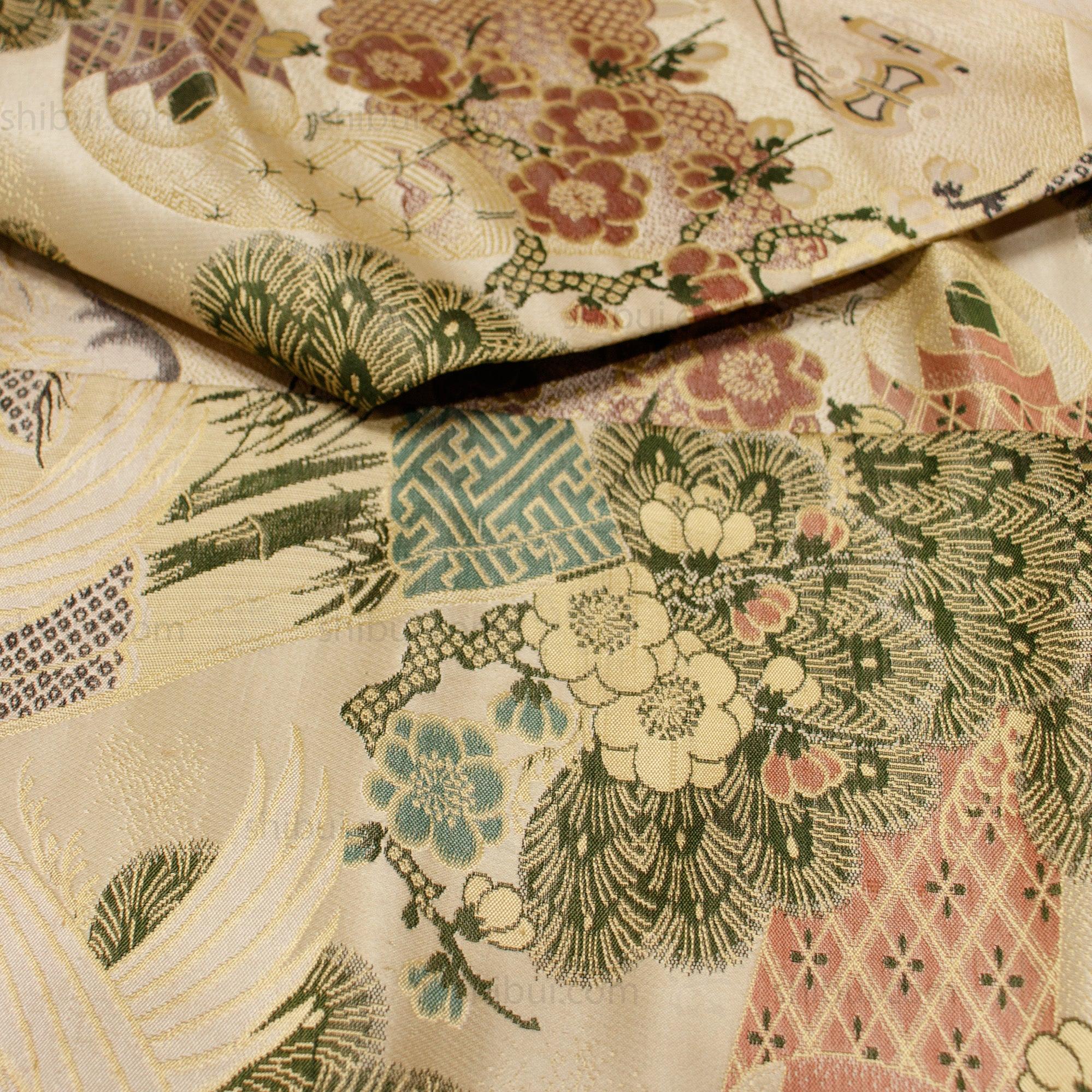 Japanese Silk Brocade Maru Obi with Pine - Image 3