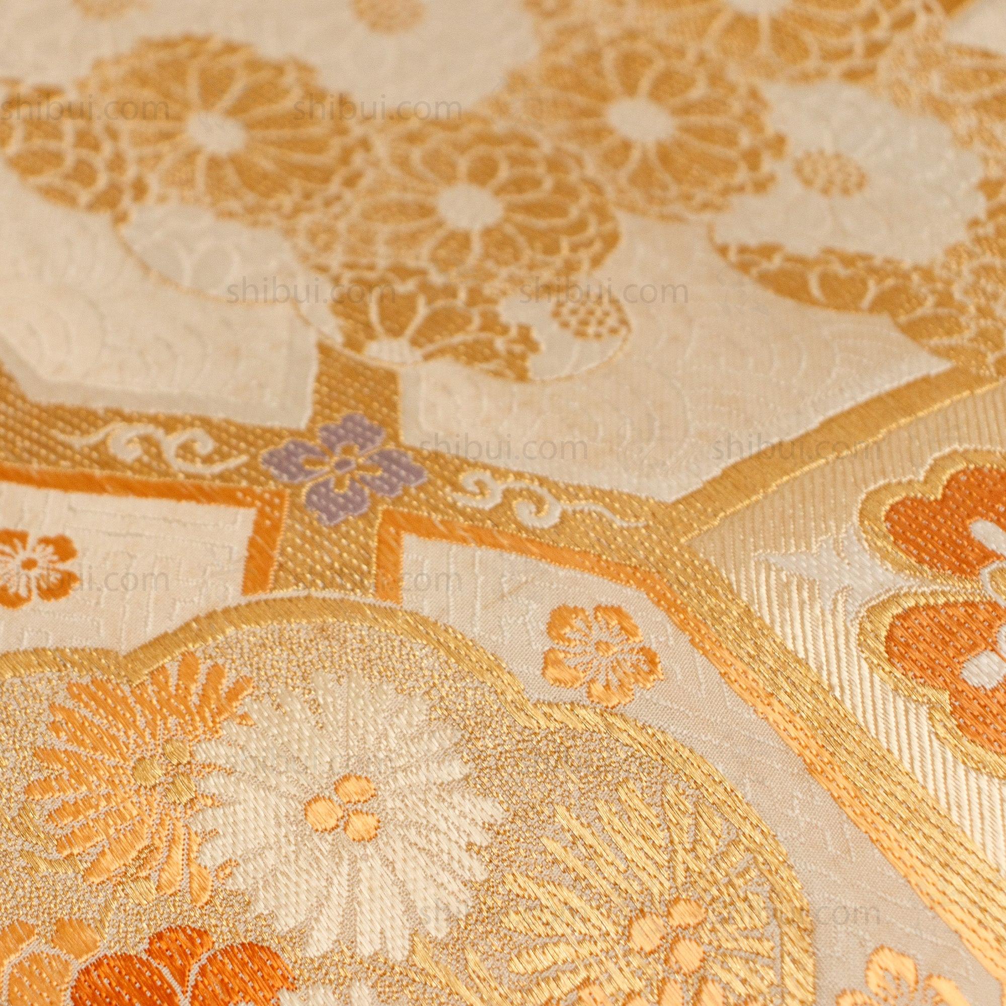 Golden Japanese Silk Brocade Maru Obi - Image 2