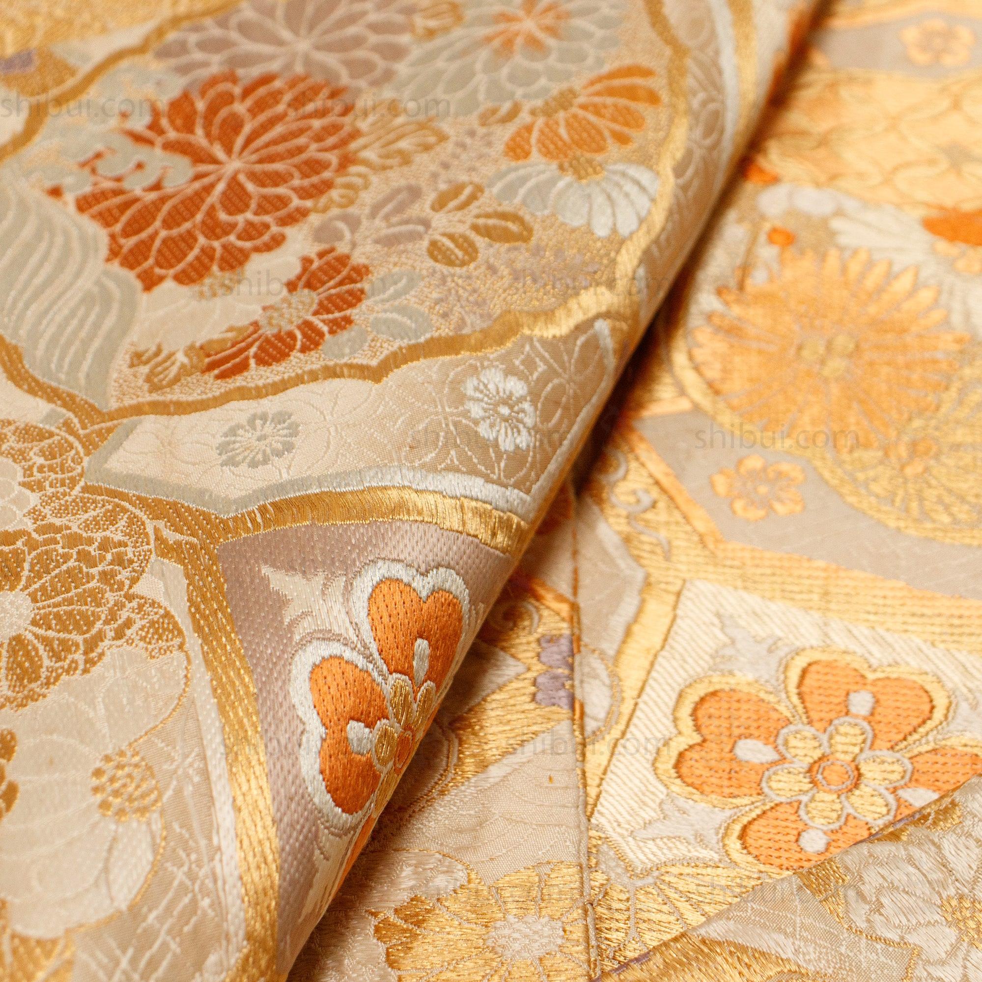Golden Japanese Silk Brocade Maru Obi - Image 3