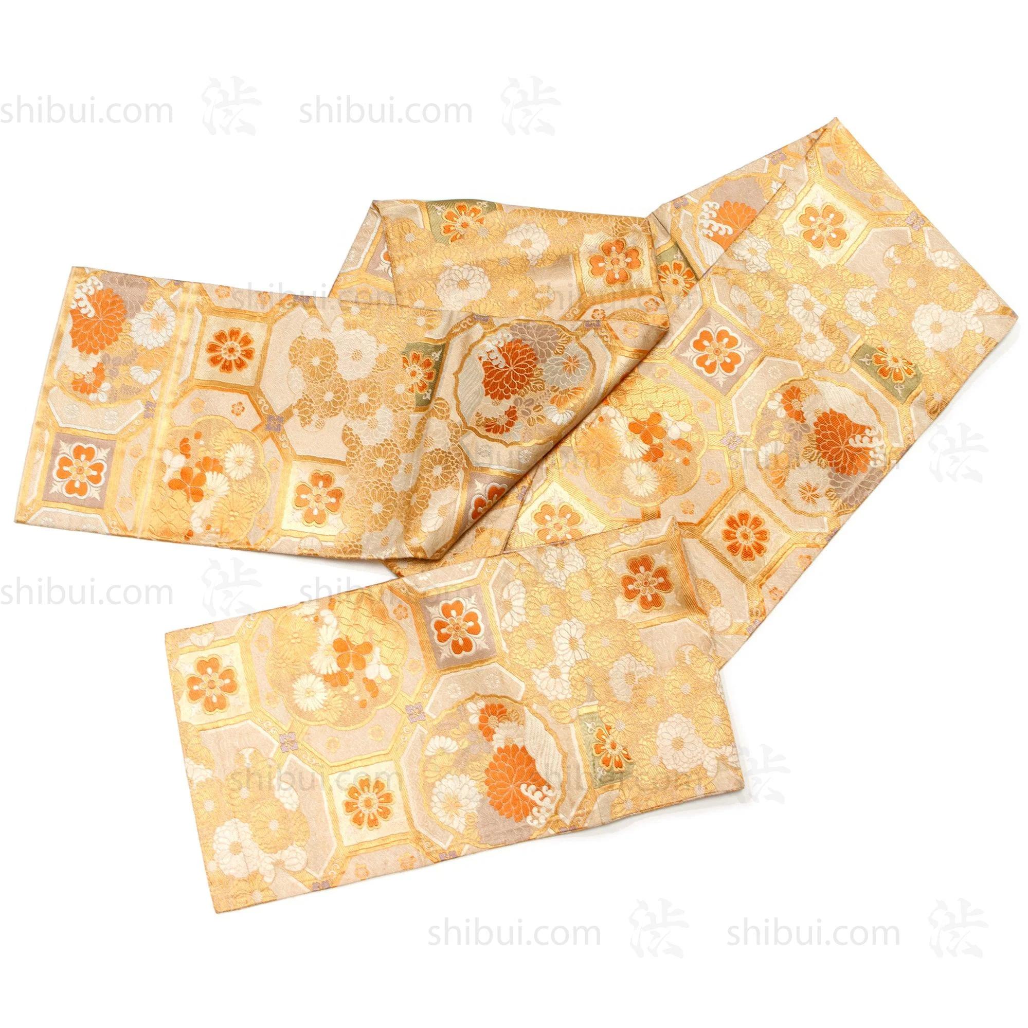 Golden Japanese Silk Brocade Maru Obi - Image 4