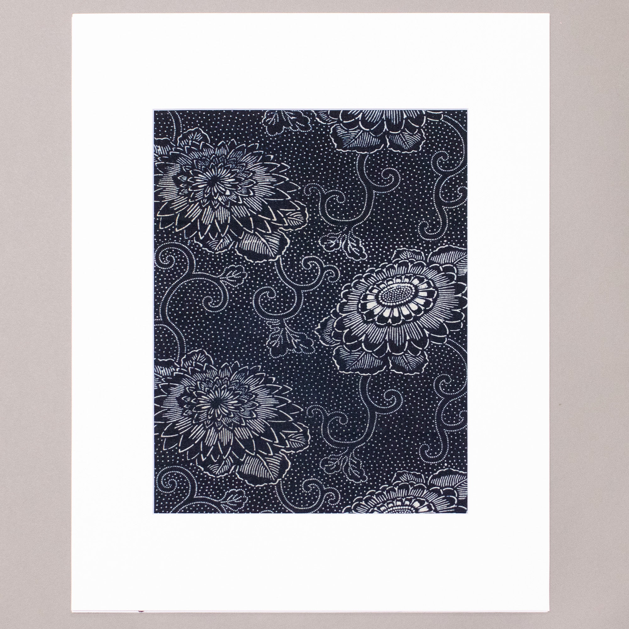 Katazome Fragment with Indigo Kiku Motif