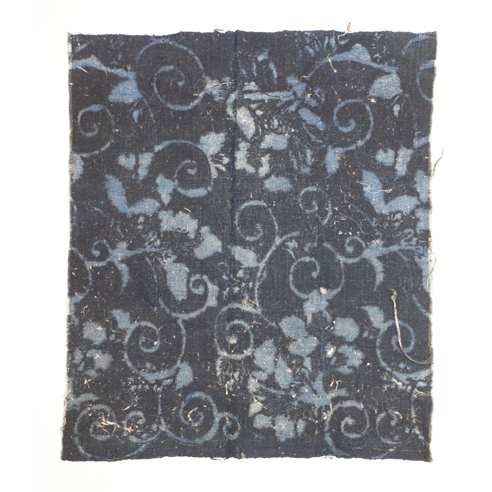 Indigo Cotton Katazome Fragment with Floral Motif - Image 2
