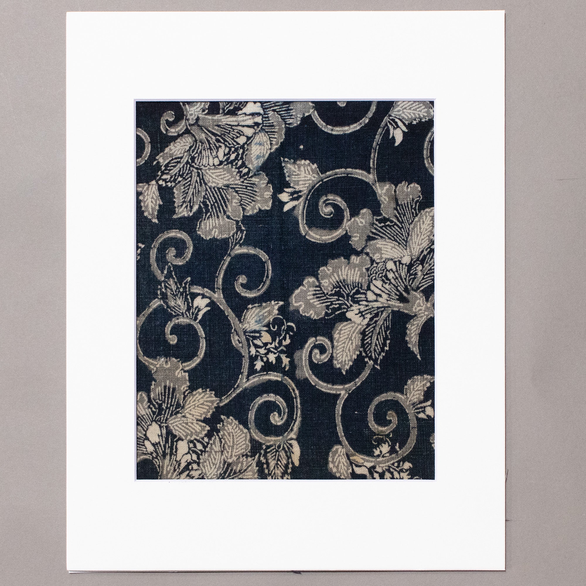 Indigo Cotton Katazome Fragment with Floral Motif - Image 3