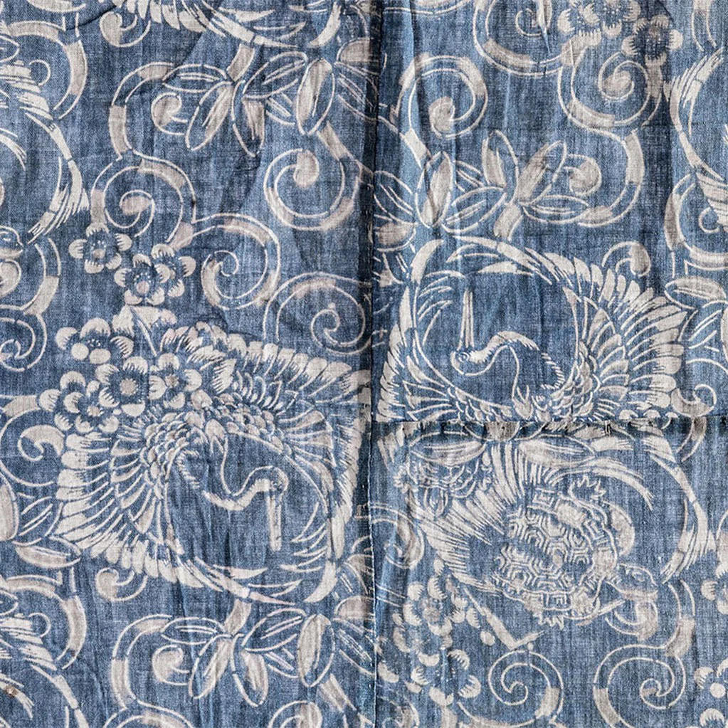 Katazome Futon Cover with Turtle, Crane and Bamboo Motif - Image 5