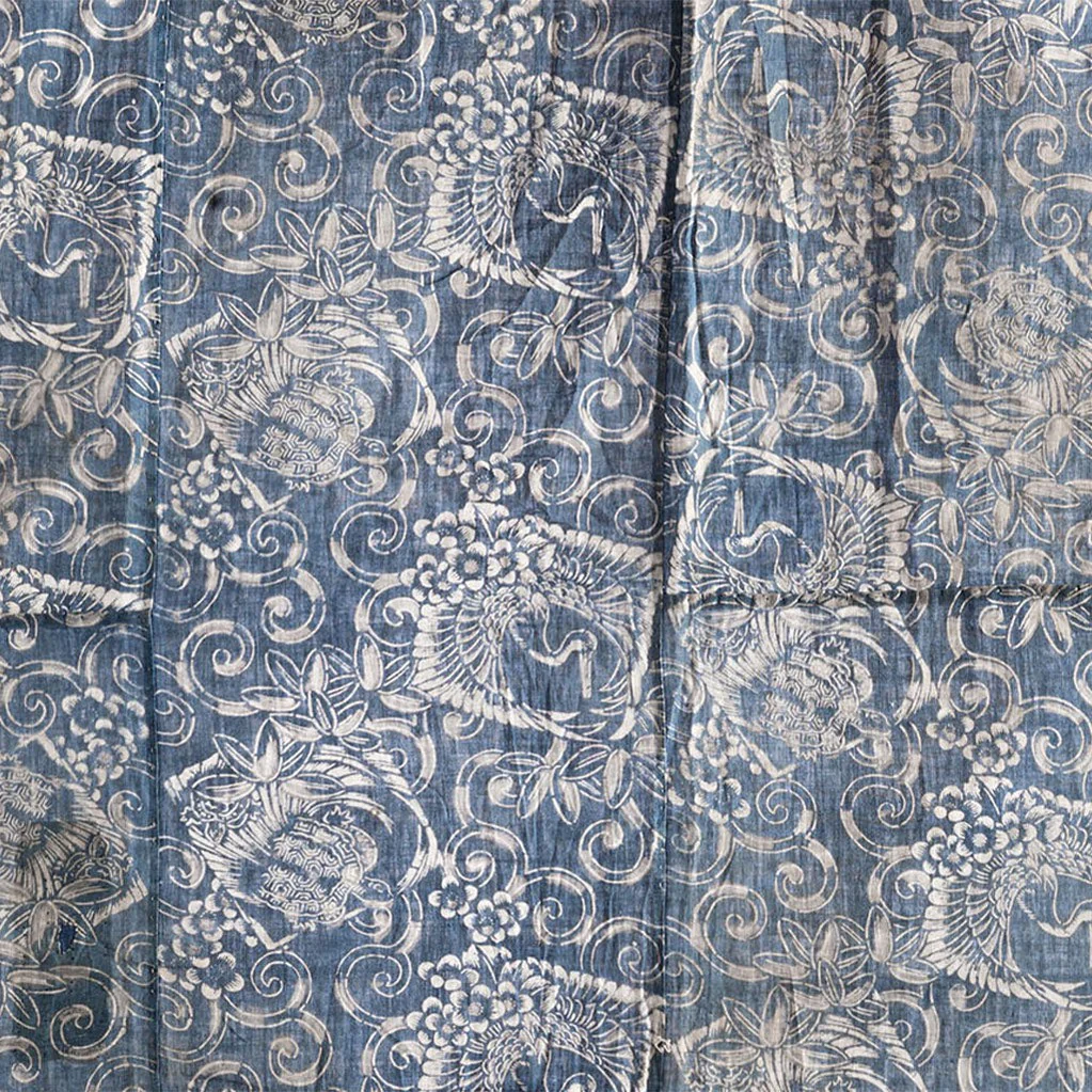 Katazome Futon Cover with Turtle, Crane and Bamboo Motif - Image 6