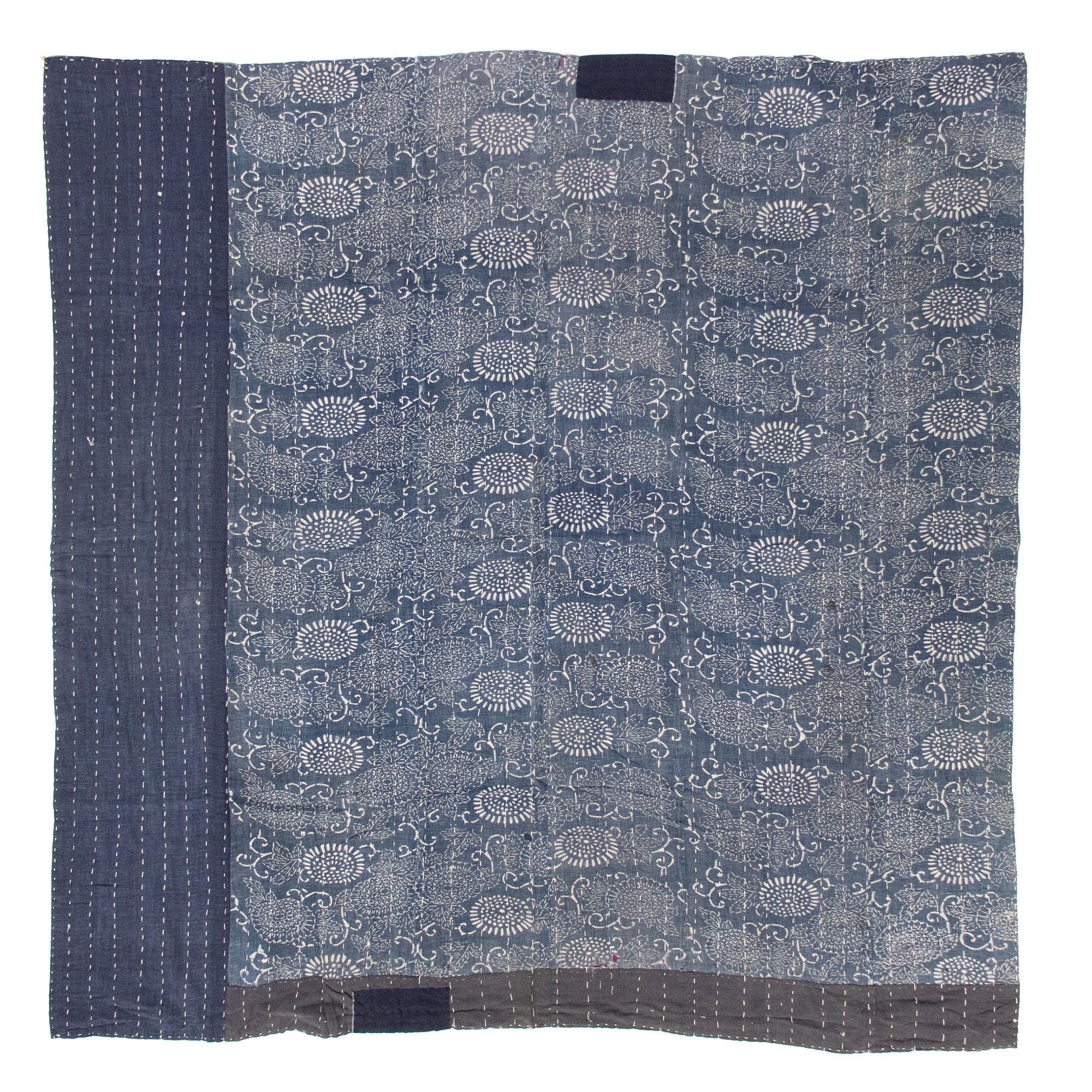 Katazome & Sashiko Multilayer Blanket | Japanese Stencil Resisted Indigo Dyed Cotton