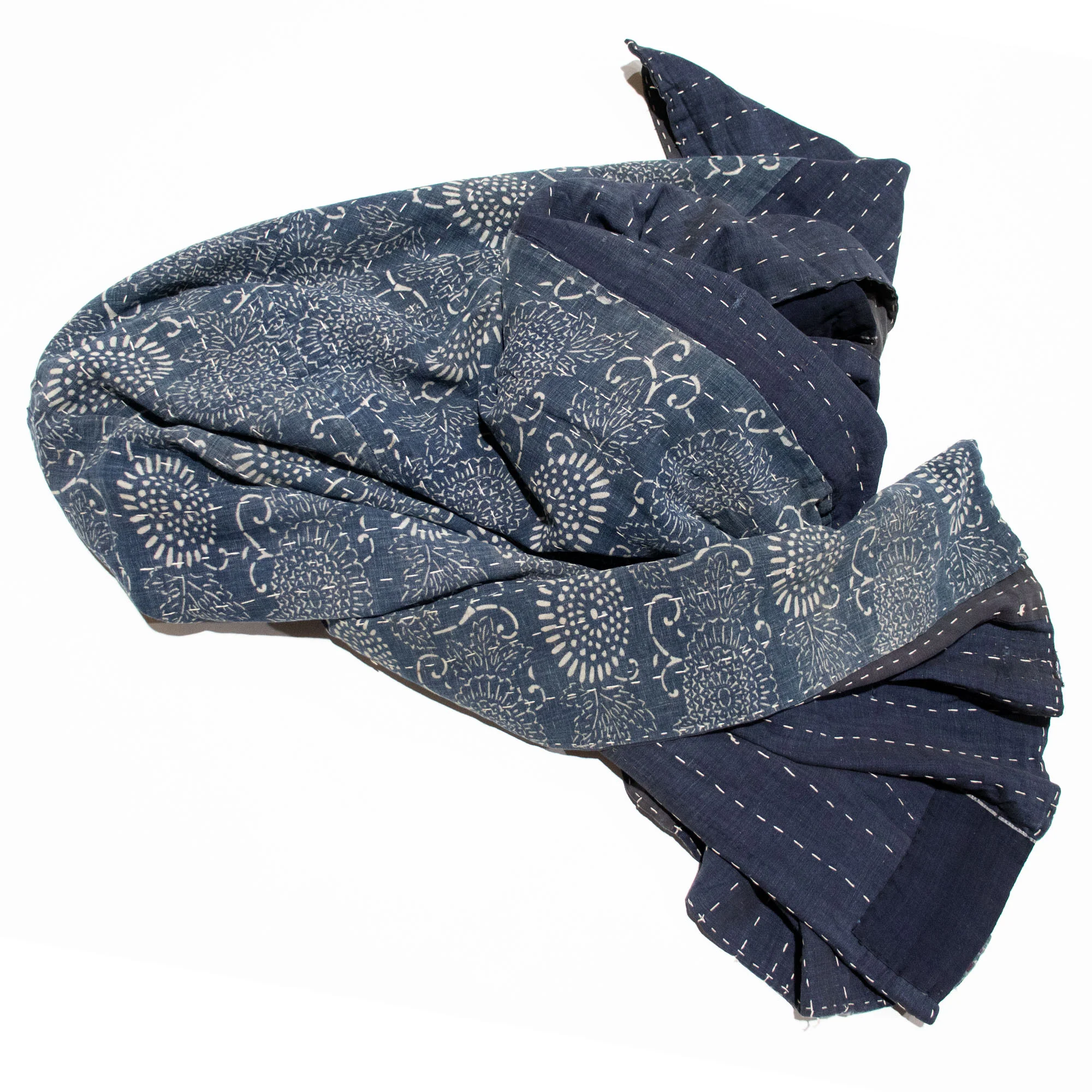 Katazome & Sashiko Multilayer Blanket | Japanese Stencil Resisted Indigo Dyed Cotton - Image 7