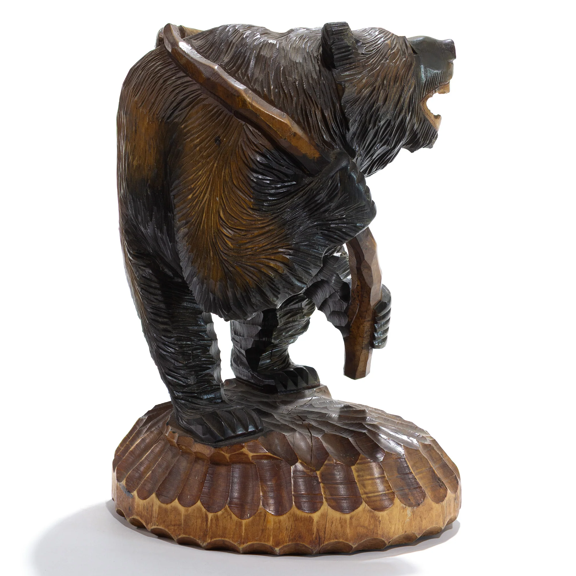 Kibori Kuma | Hand Carved Wood Bear | Japanese Hand Carved Bear with Fishing Pole and Salmon - Image 2