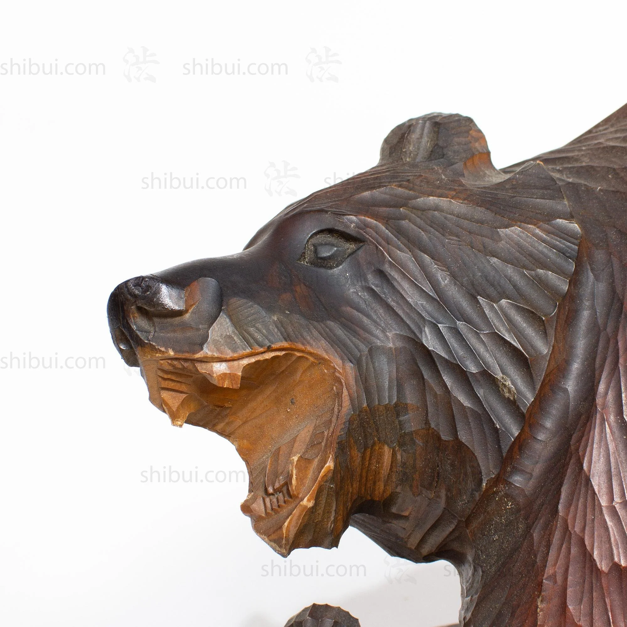 Kibori Kuma | Hand Carved Wood Bear | Japanese Hand Carved Bear with Salmon and Fishing Pole - Image 3