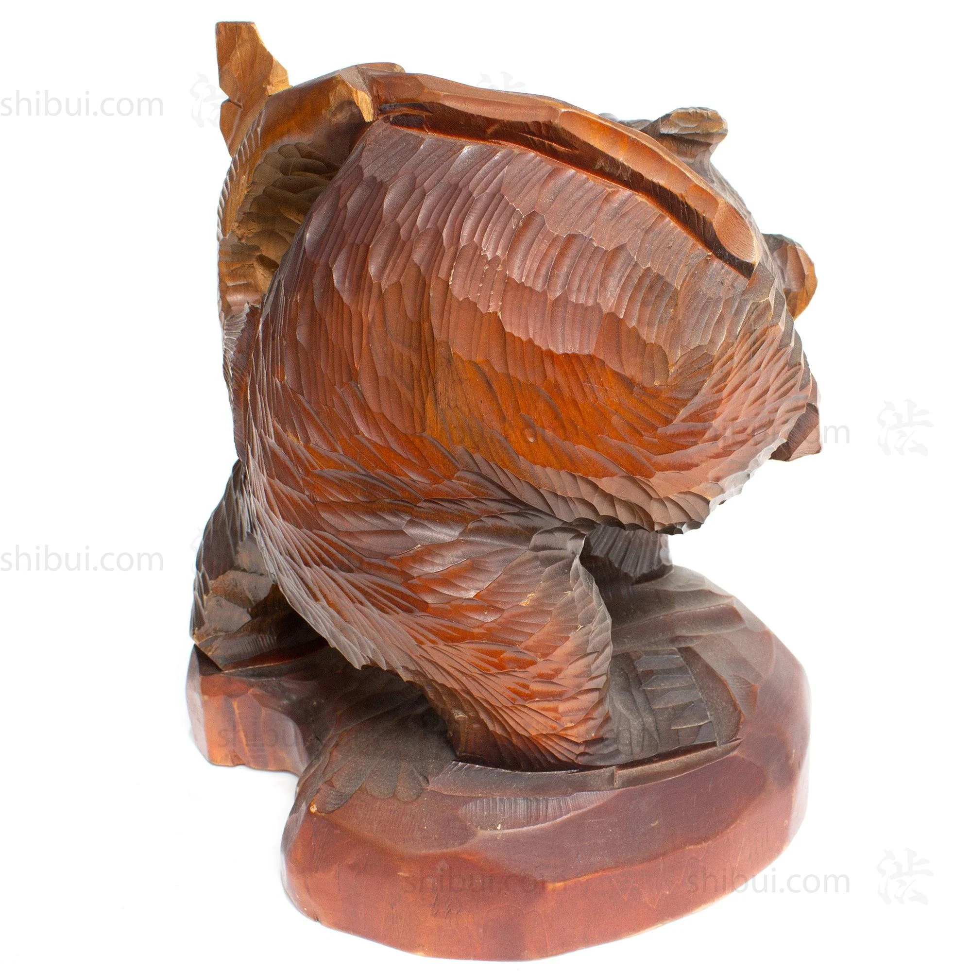 Kibori Kuma | Hand Carved Wood Bear | Japanese Hand Carved Bear with Salmon and Fishing Pole - Image 5