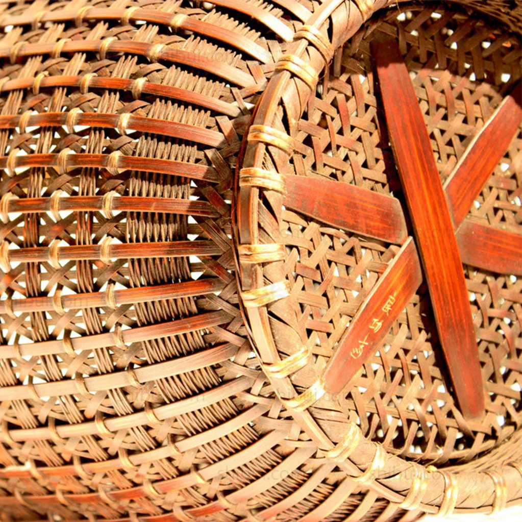 Large Meiji Era Japanese Antique Bamboo Ikebana Flower Basket - Image 6