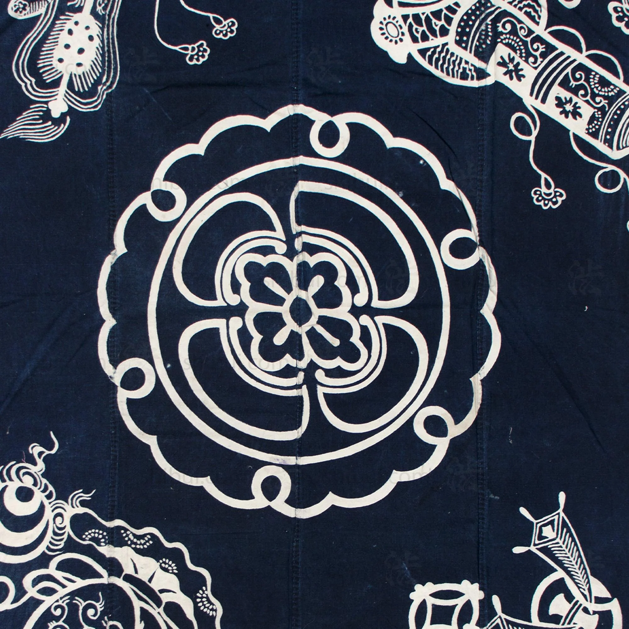 Lucky Symbols Tsutsugaki Furoshiki | Japanese Indigo - Image 2