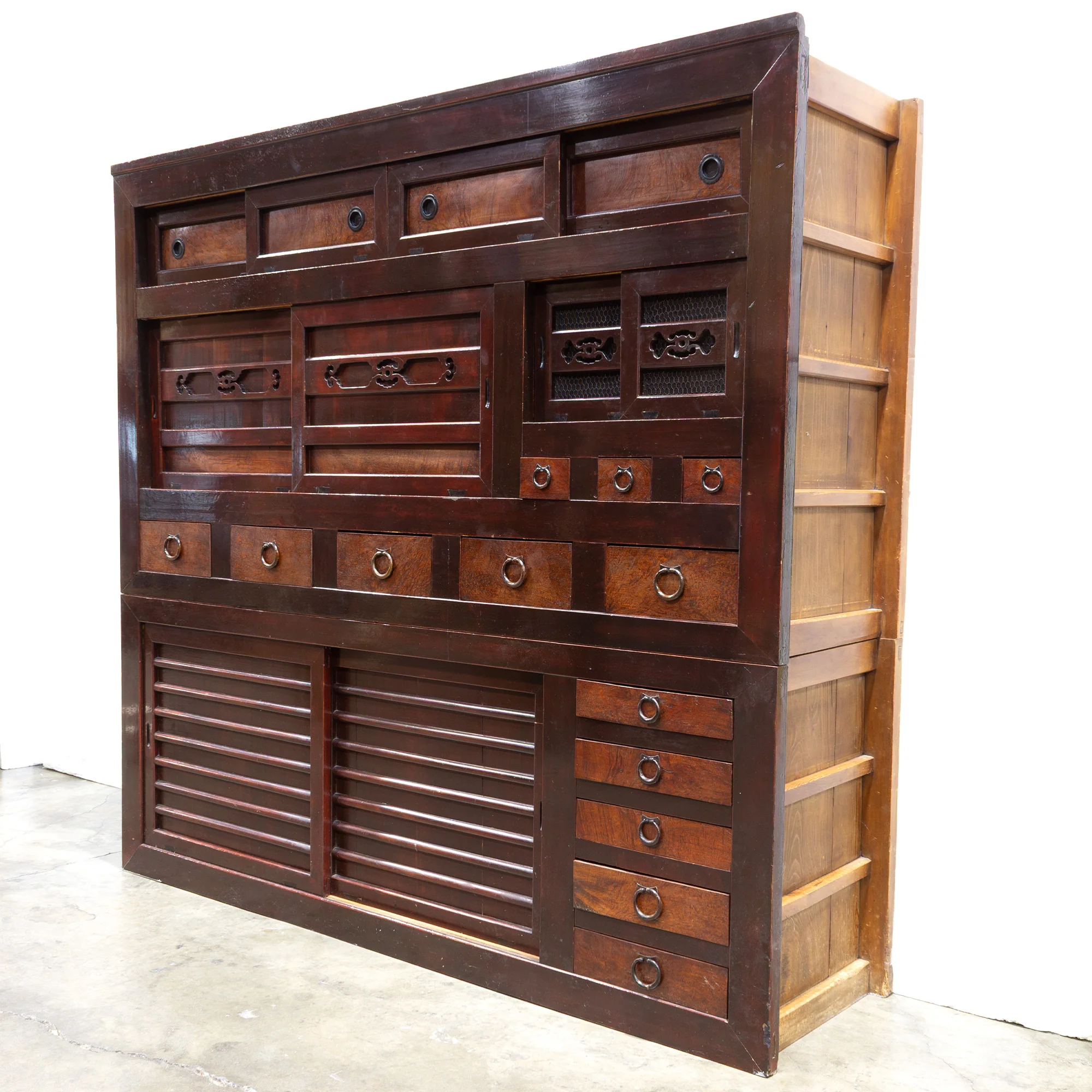 Meiji Era Mizuya Tansu from Kyoto | Japanese Antique Cabinet | 6' Width, 2 Section - Image 3