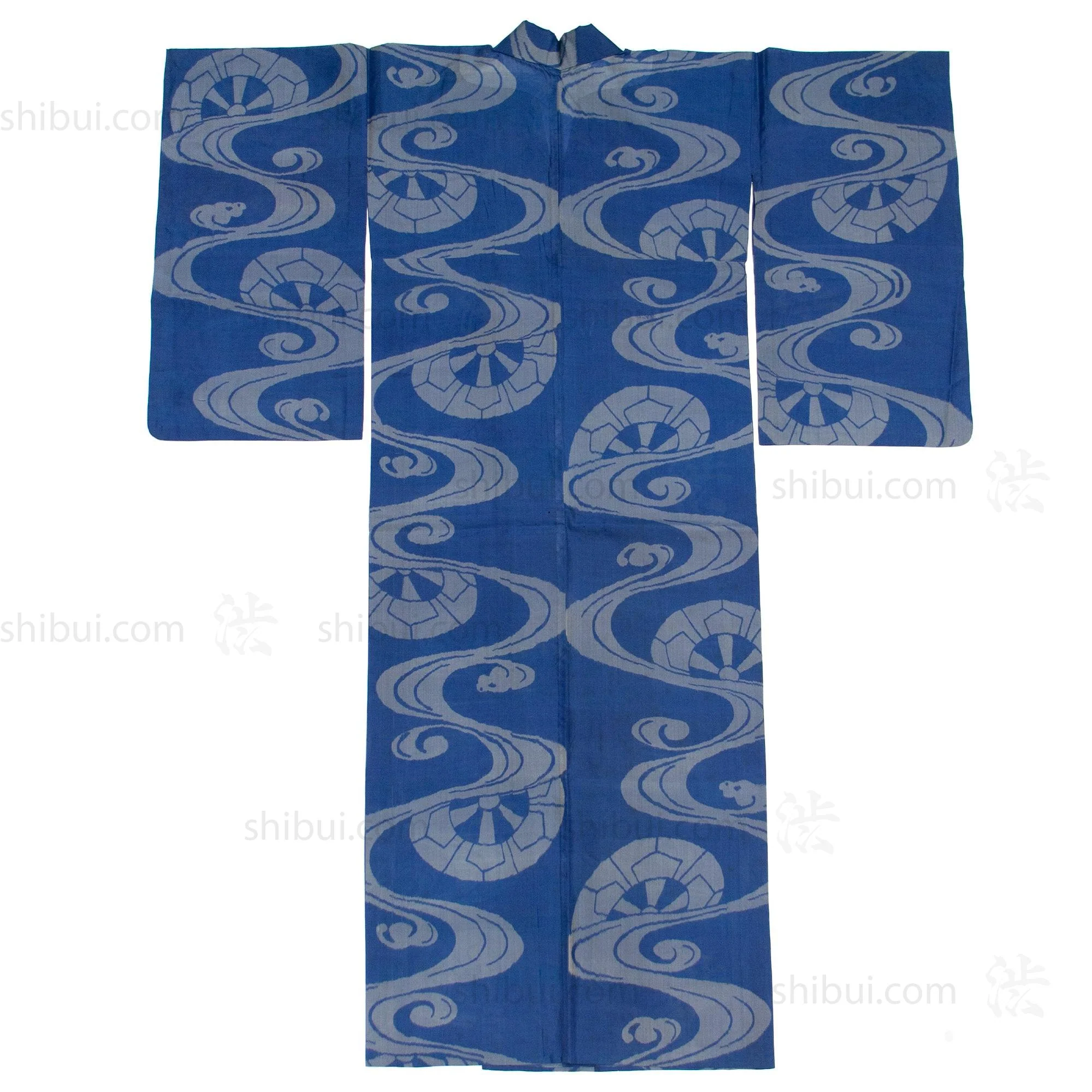Meisen Kimono with Water and Wagon Wheel Motif - Image 3