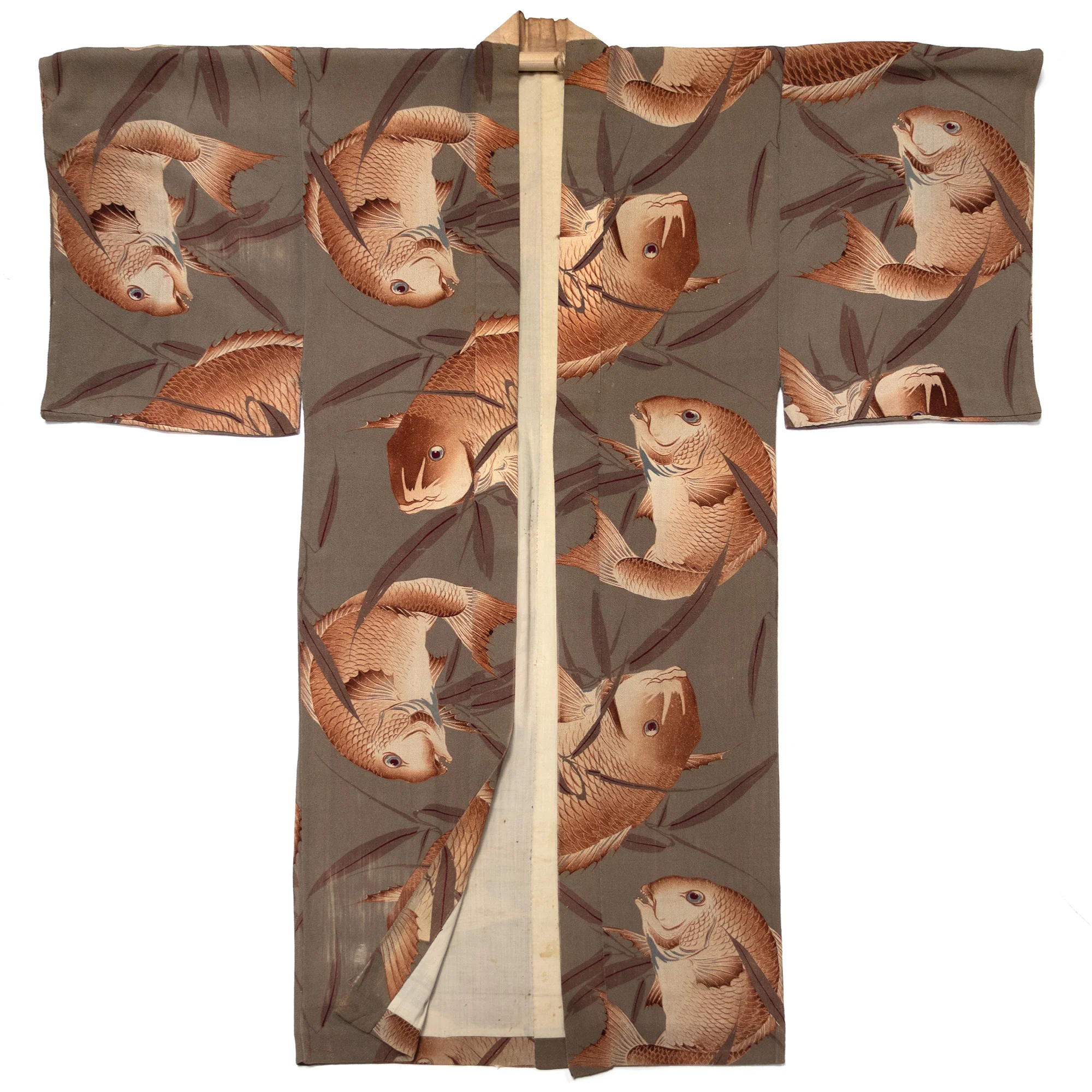 Mens Vintage Chirimen Silk Nagajuban with Lucky Tai - Image 2