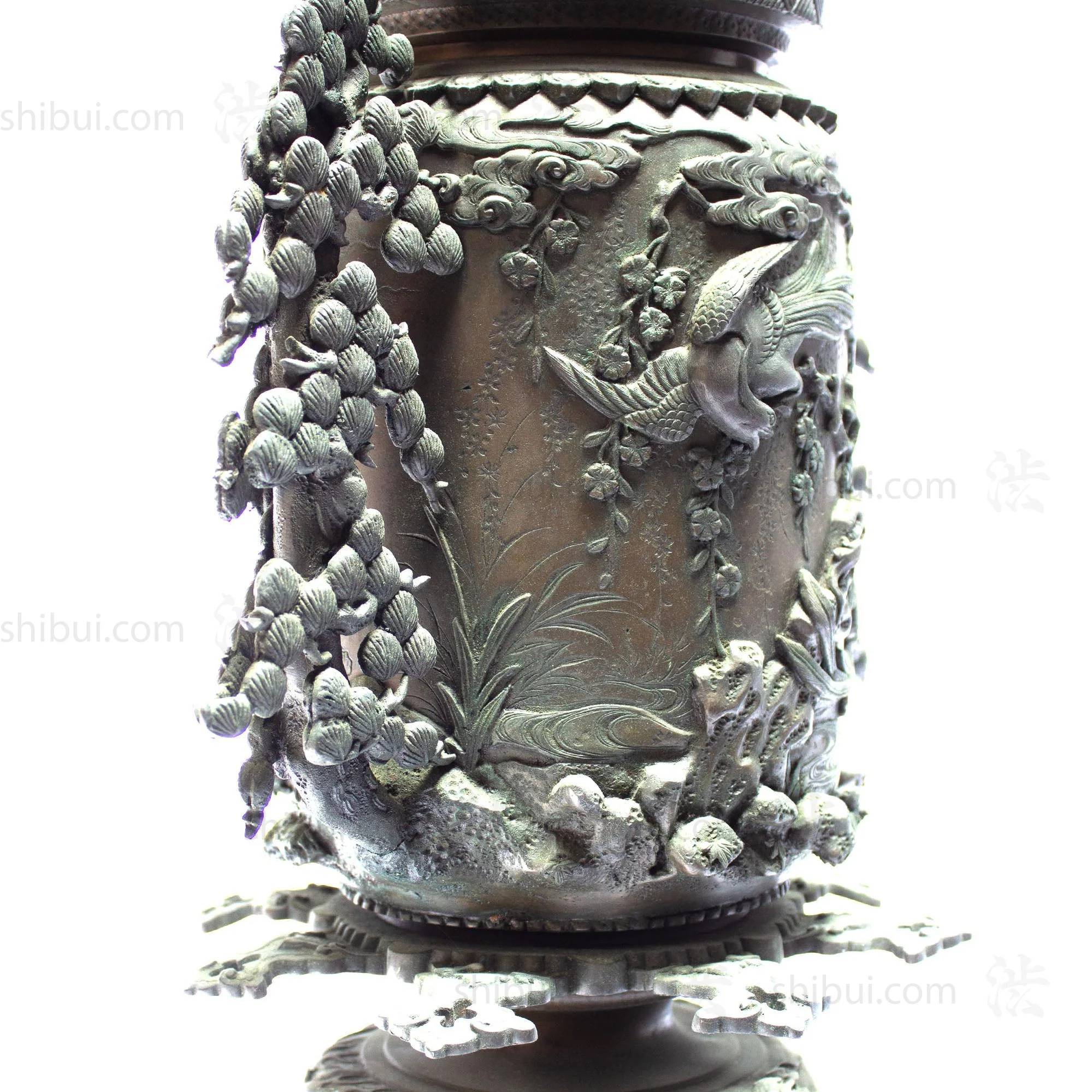 Multi-Part Japanese Bronze Ornate Temple Usubata Vase - Image 3