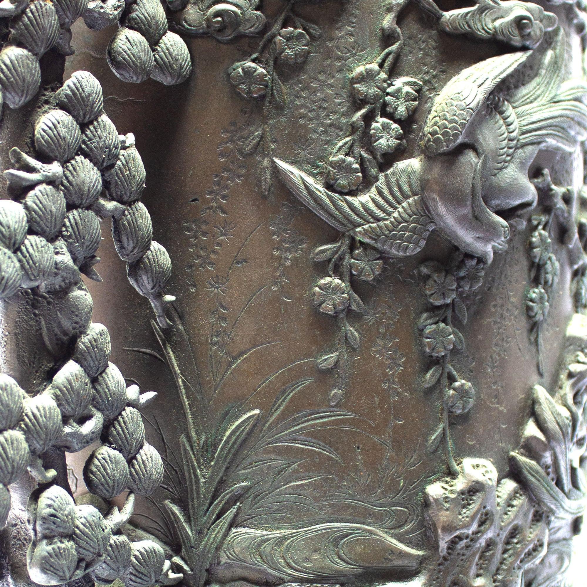Multi-Part Japanese Bronze Ornate Temple Usubata Vase - Image 5