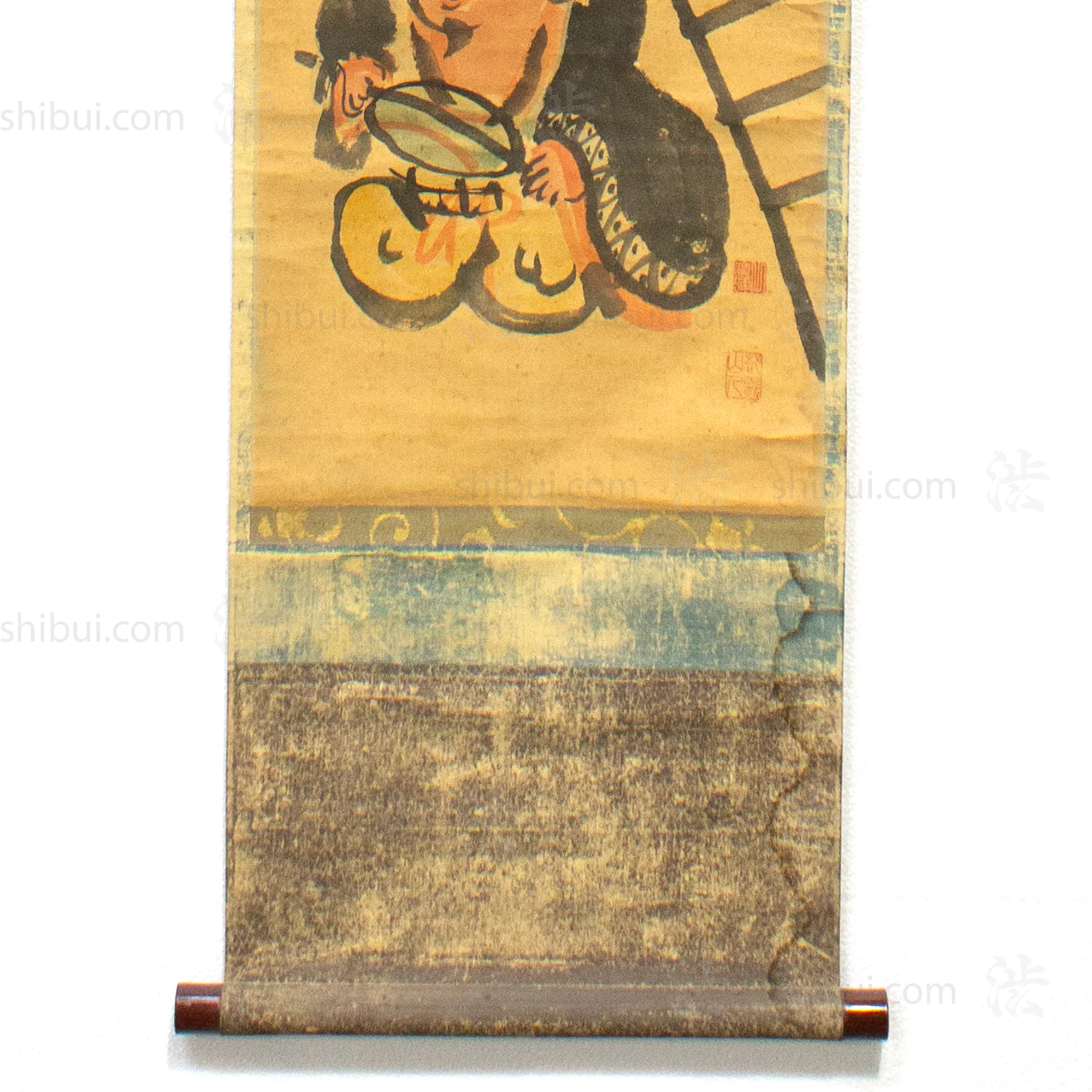 Otsu-e  Daikoku Shaving Fukurokuju  - Antique Japanese Scroll - Image 3