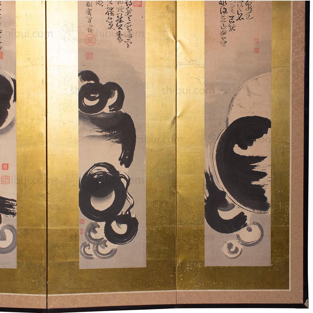 Pair of 19th century Zen Japanese Antique Free-Standing Folding Screen Byobu - Image 5