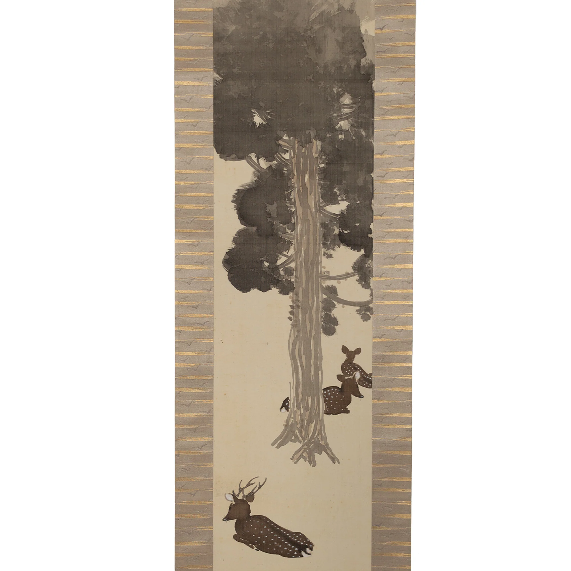 Pair of Scrolls Depicting Birds on a Torii Gate & Deer in the Shade of a Tree - Image 6