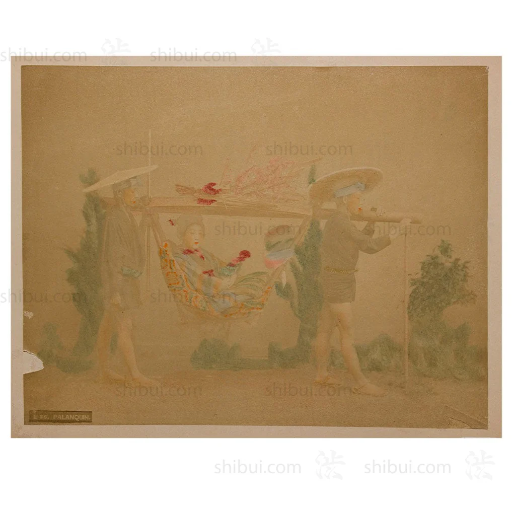 Hand-tinted Meiji Era Photograph | Palanquin | Japanese Antique Photography | Albumen Photography | Japanese Decor