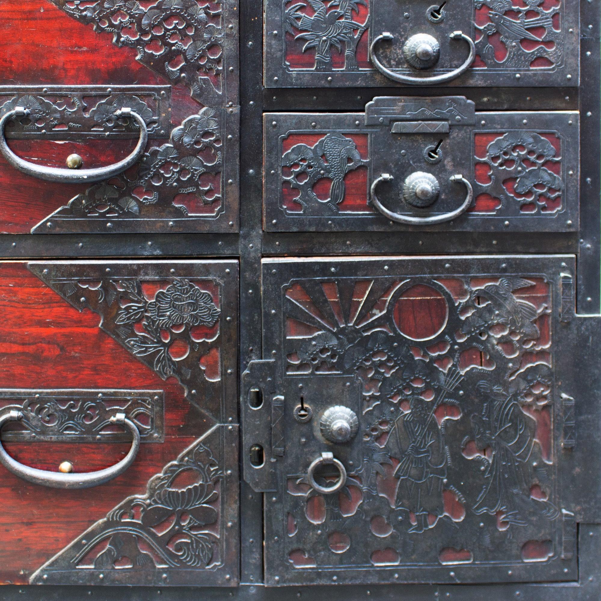 Rare Two Section Clothing Chest from Yahata,  Sado Island Japanese Antique Furniture - Image 4