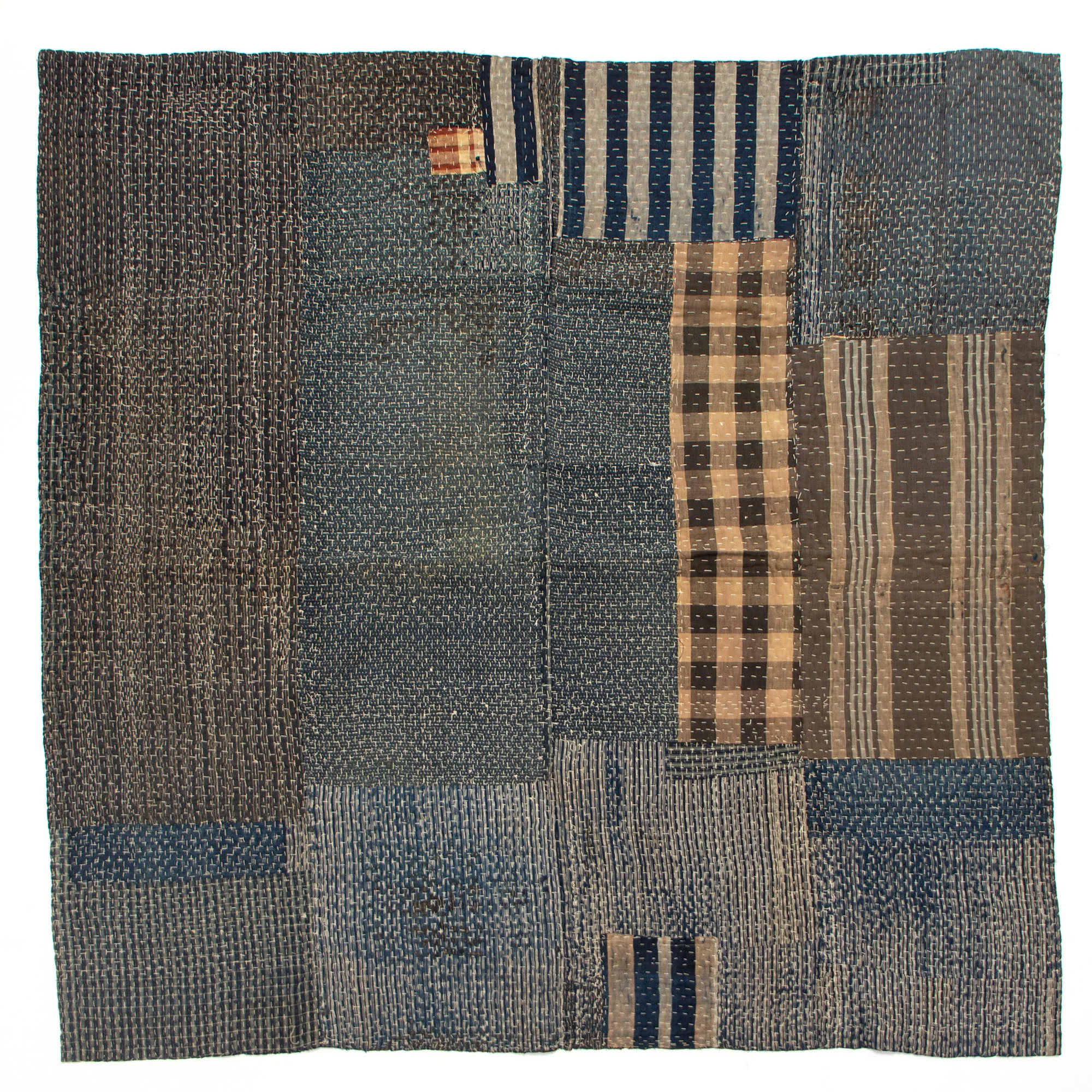 Sashiko Quilted Shima Japanese Indigo Cotton Blanket