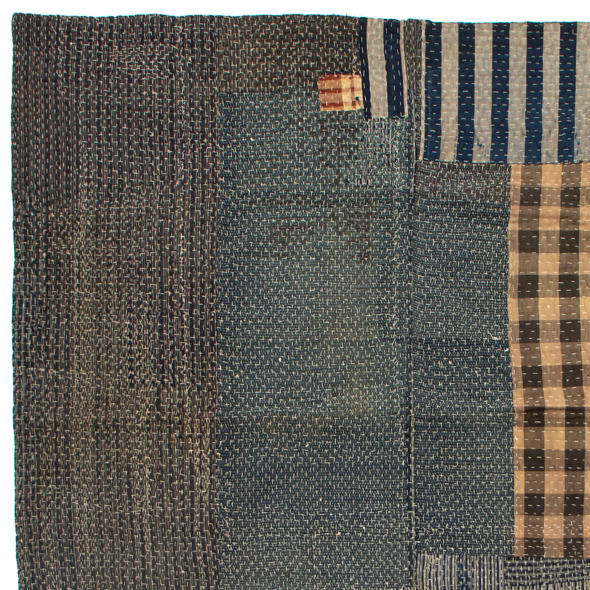 Sashiko Quilted Shima Japanese Indigo Cotton Blanket - Image 3