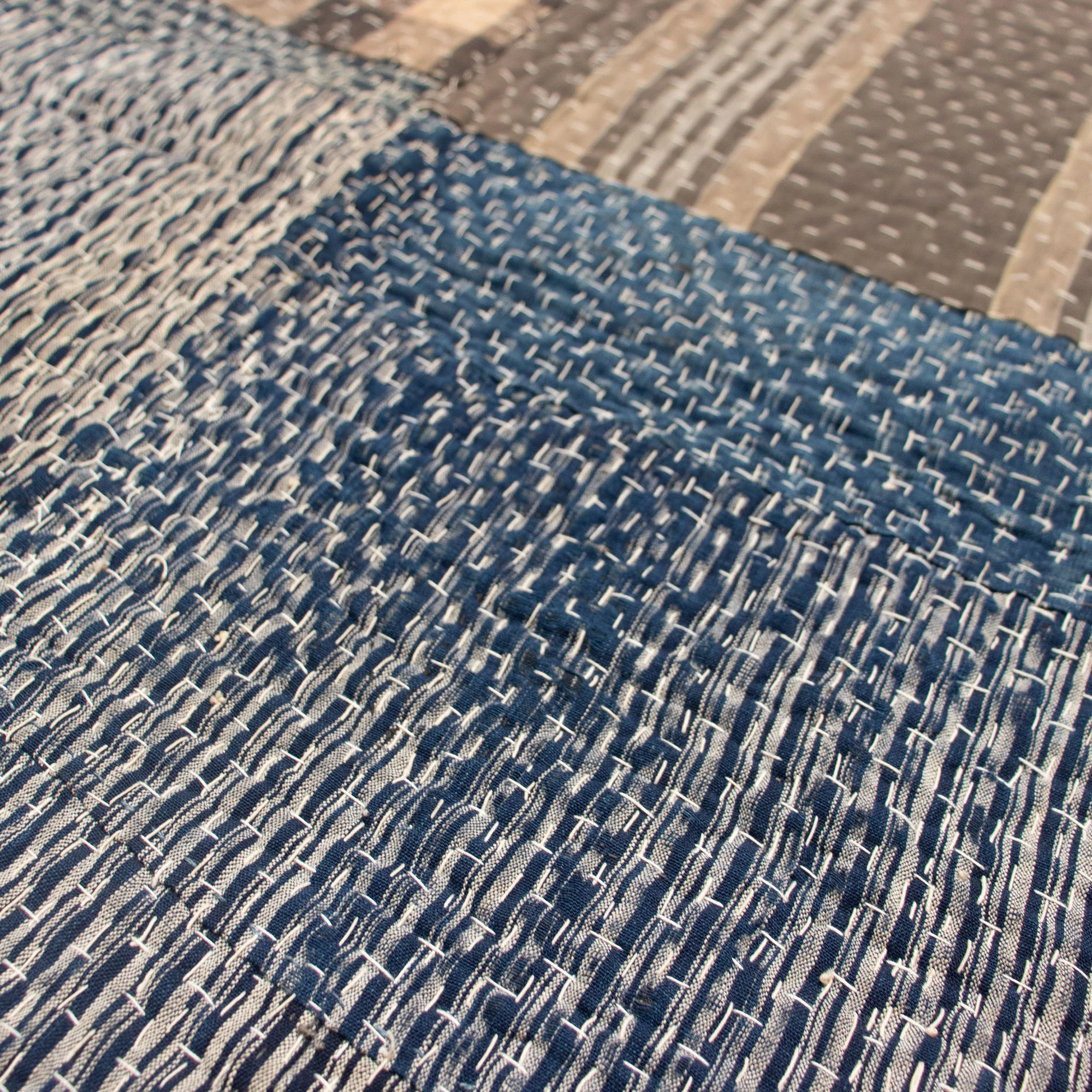 Sashiko Quilted Shima Japanese Indigo Cotton Blanket - Image 8