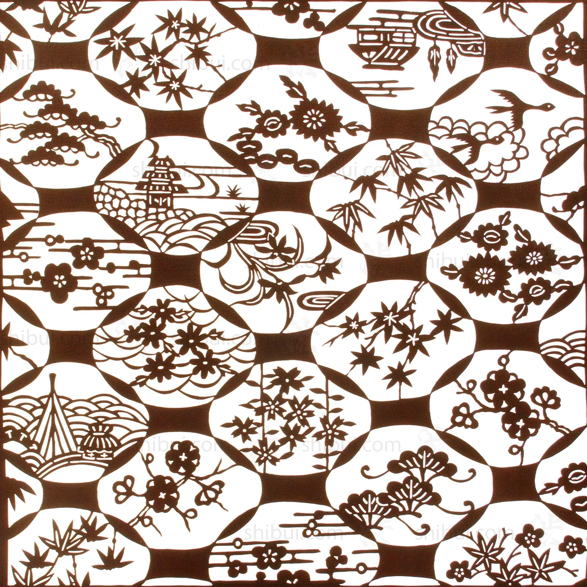 Scenic Collage Motif Katagami | Japanese Lacquered Paper Stencil - Image 2