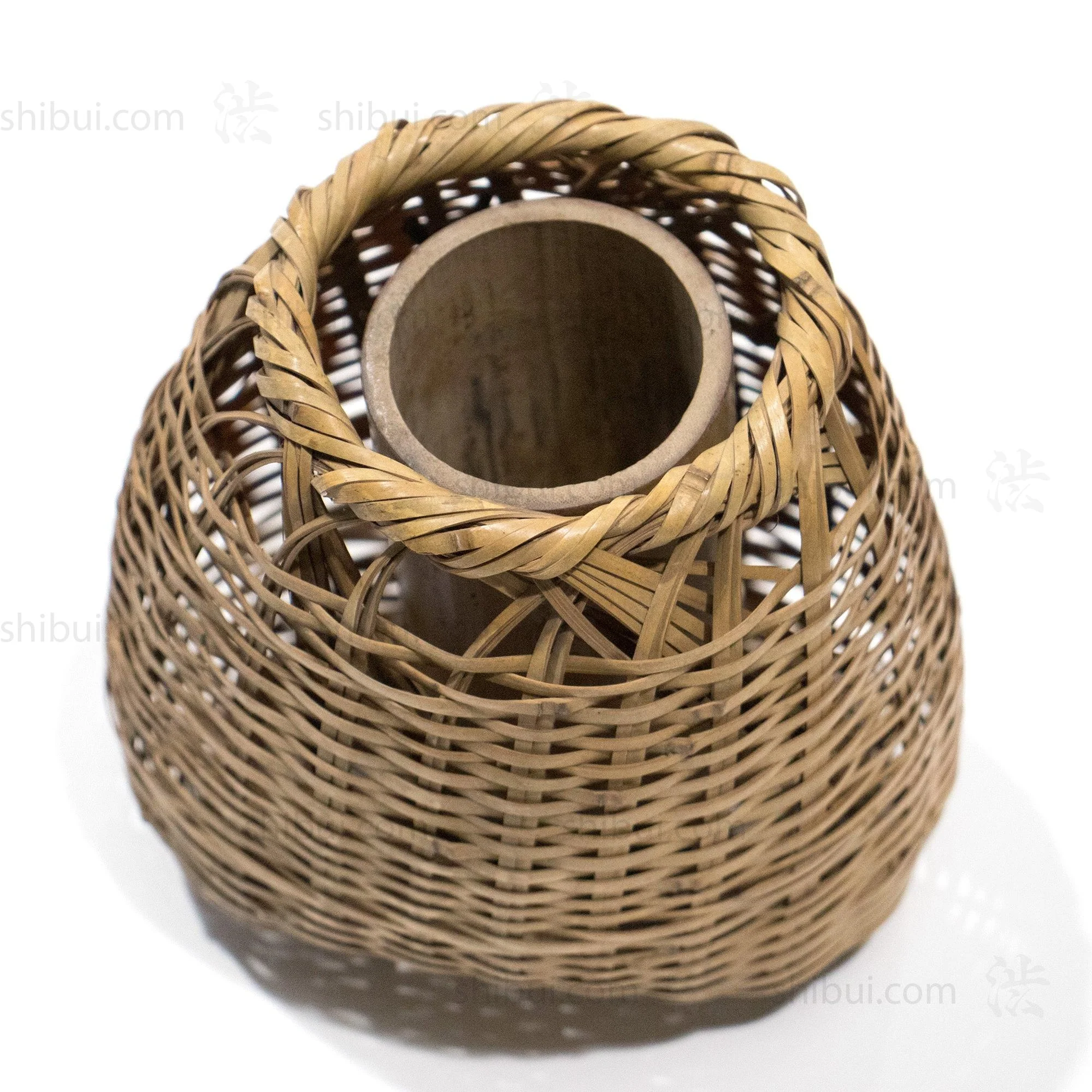 Signed Blond Bamboo Wall Ikebana Basket - Image 5