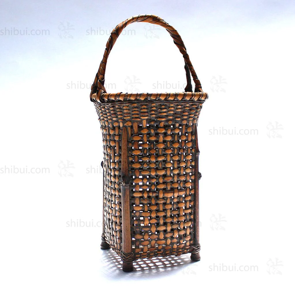 Square Vase Form Hanakago Japanese Bamboo Ikebana Flower Basket - Image 4