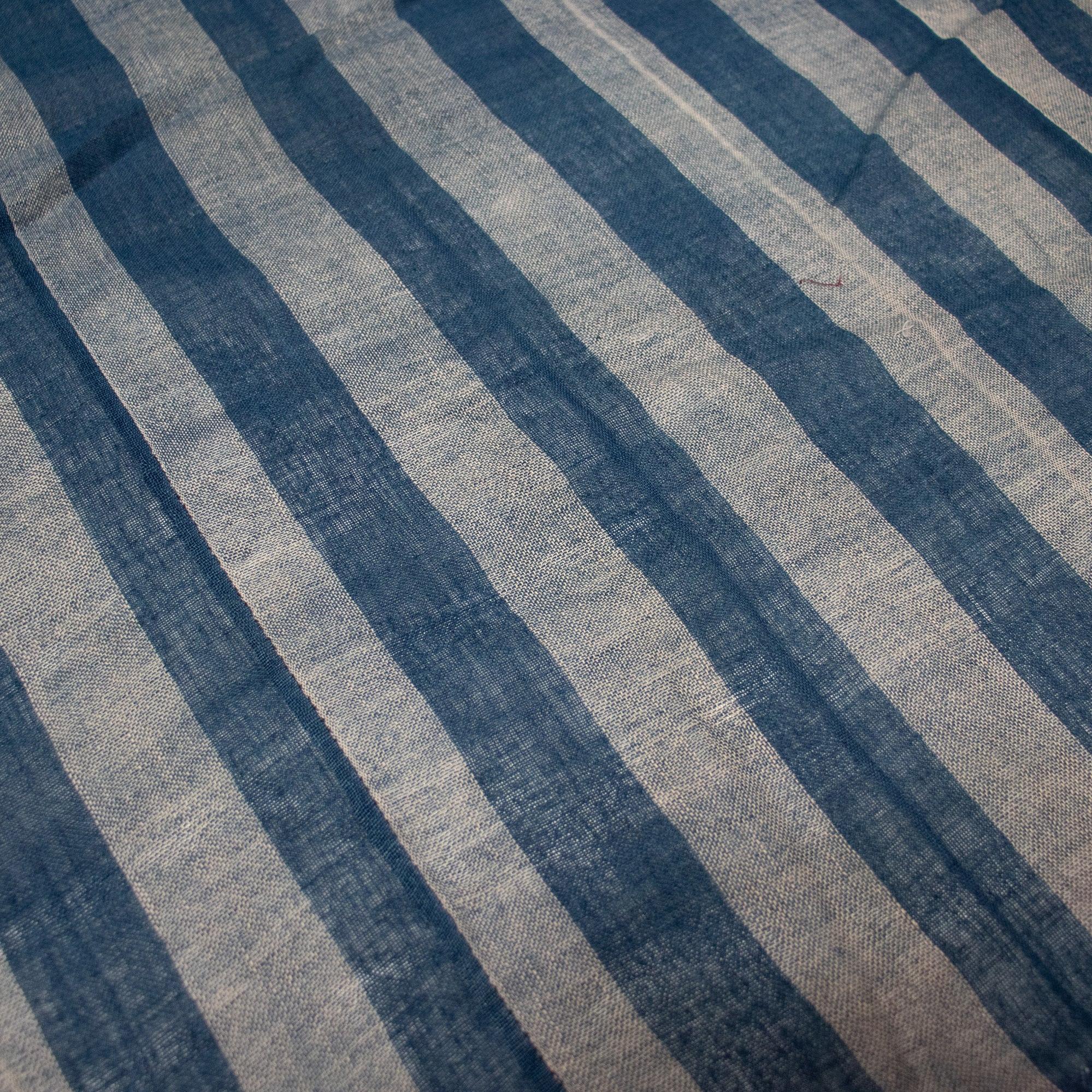 Large Striped Indigo Kaya | Vintage Japanese Mosquito Net Pannel - Image 3